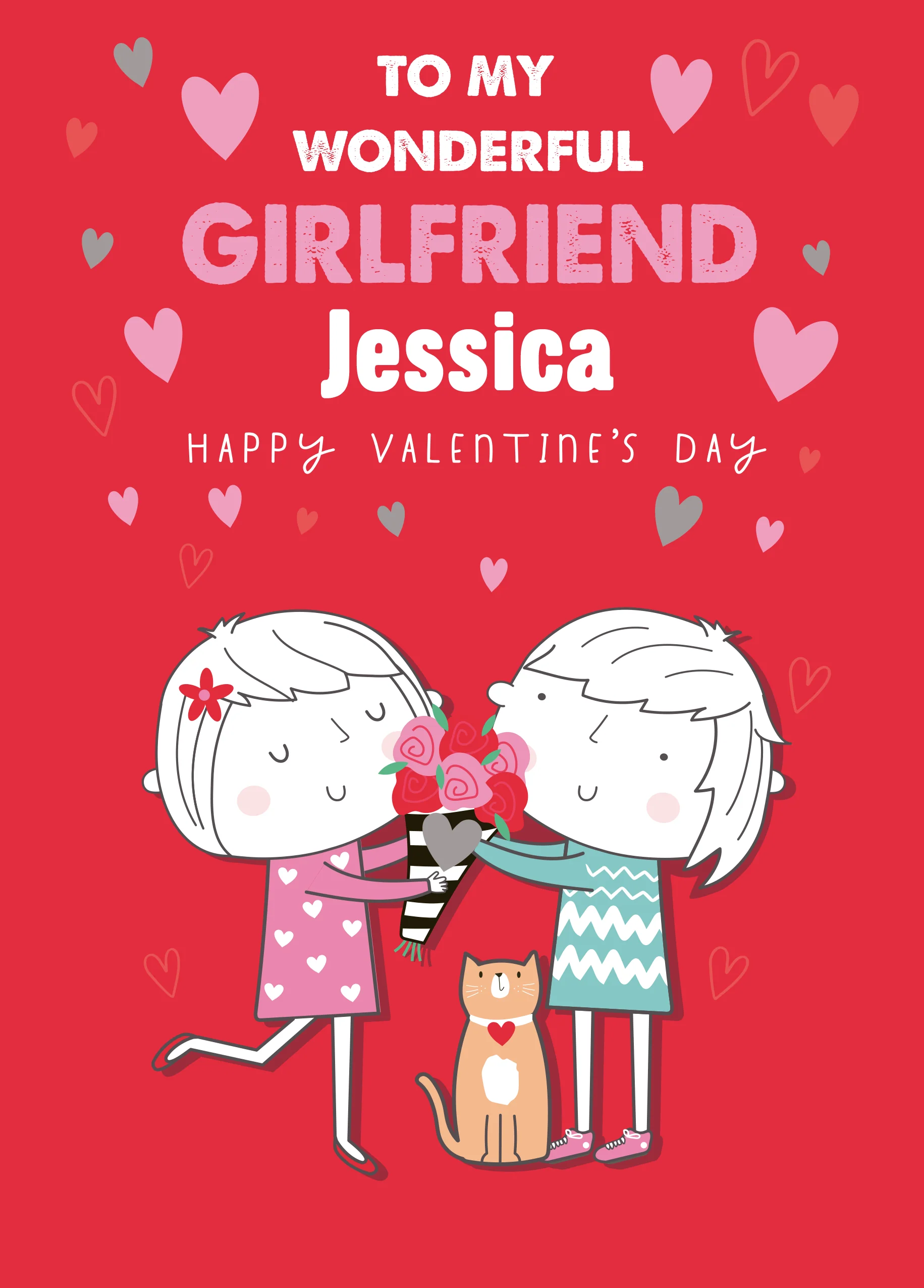 Personalised Cute Cartoon Valentine's Day Card for Girlfriend