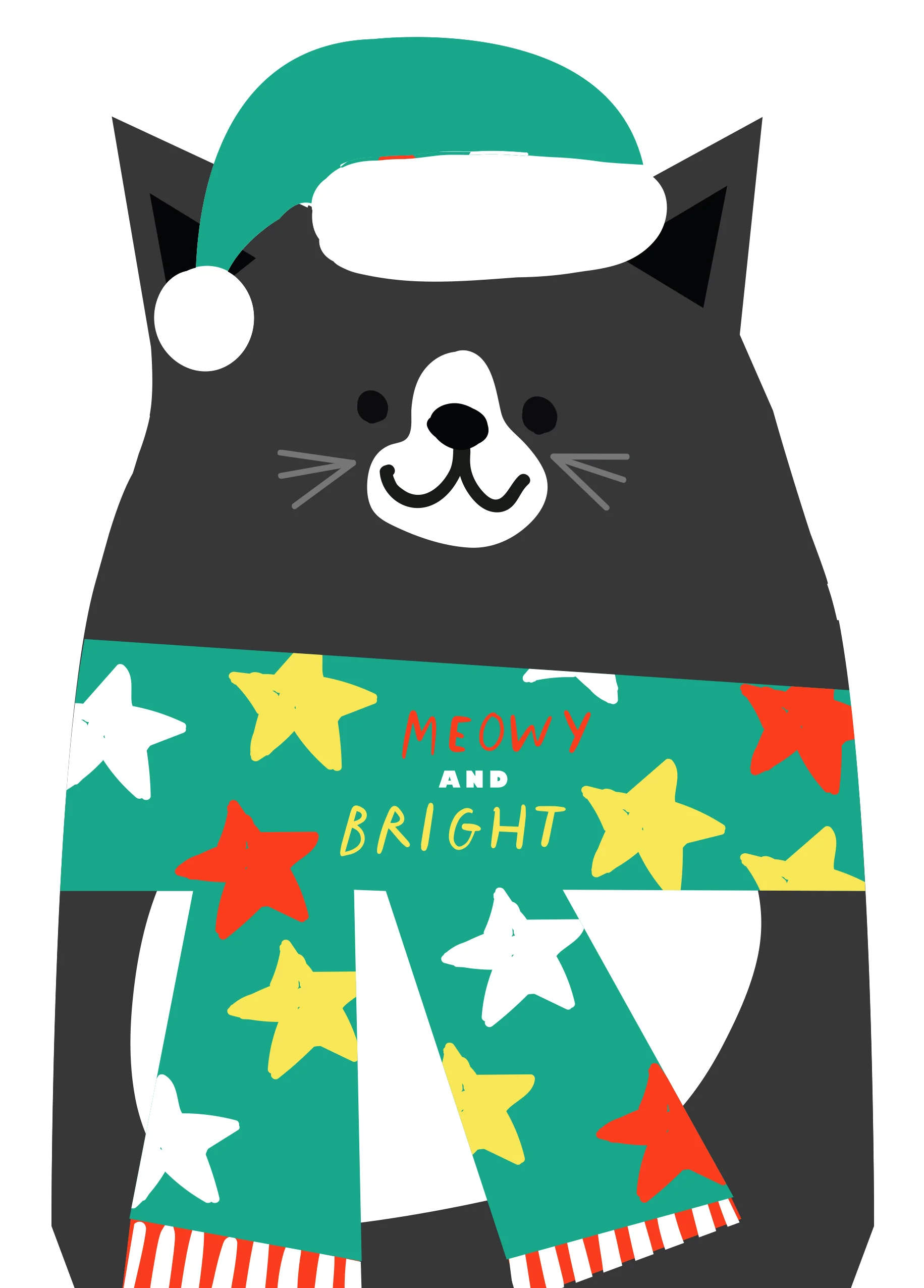Personalised Cute Cat And Bright Stars Christmas Card