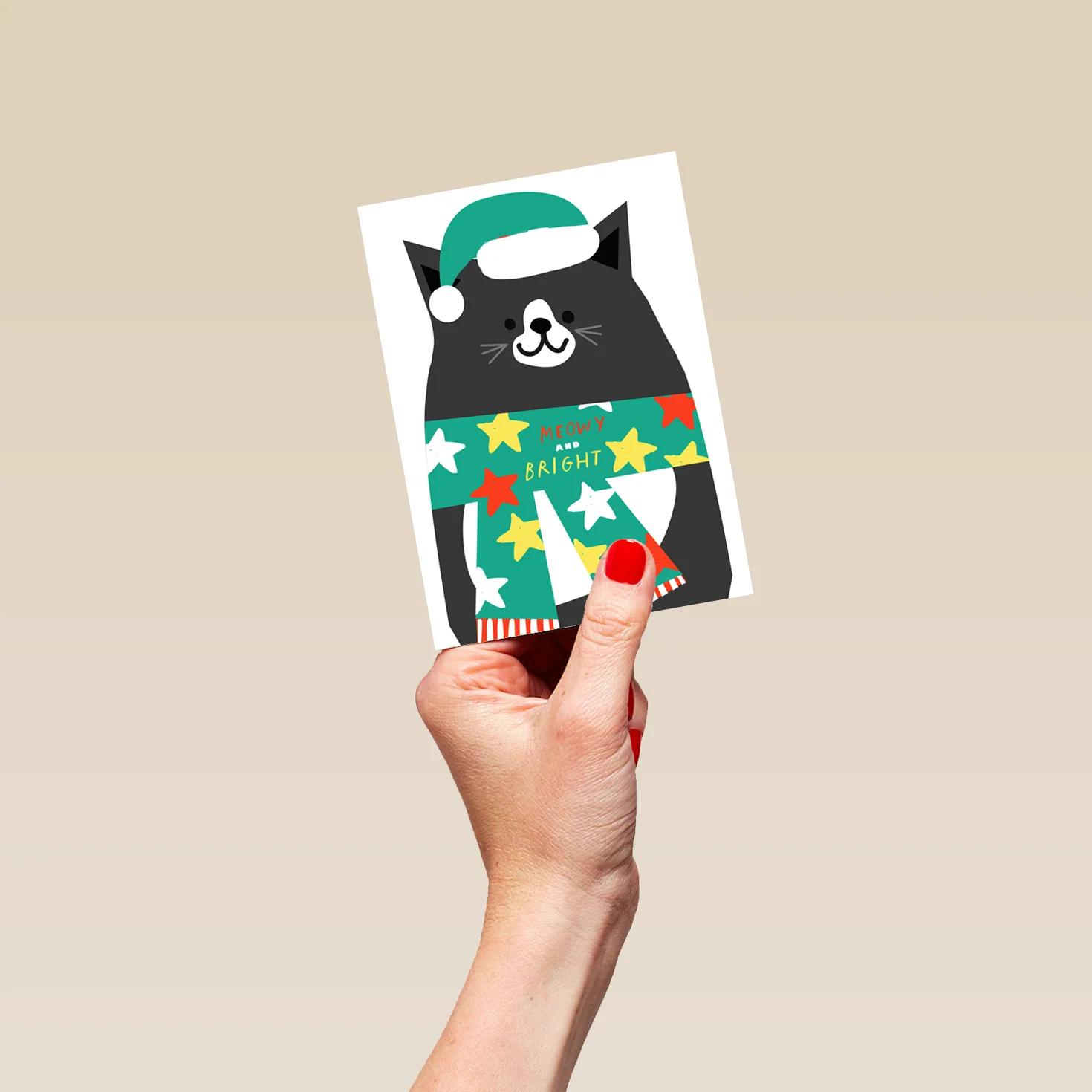 Personalised Cute Cat And Bright Stars Christmas Card - Image 4