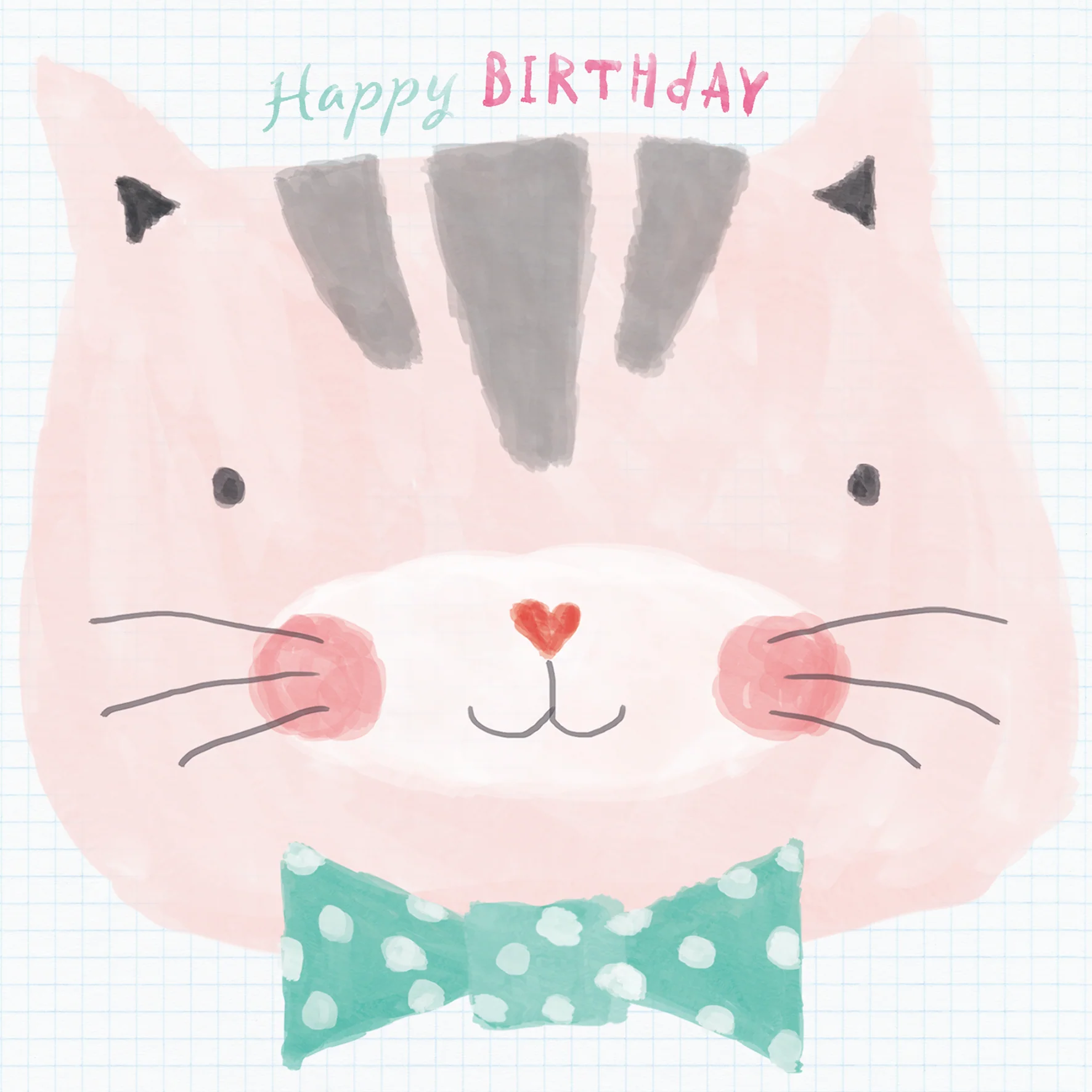 Personalised Cute Cat Face Kids Birthday Girl Card