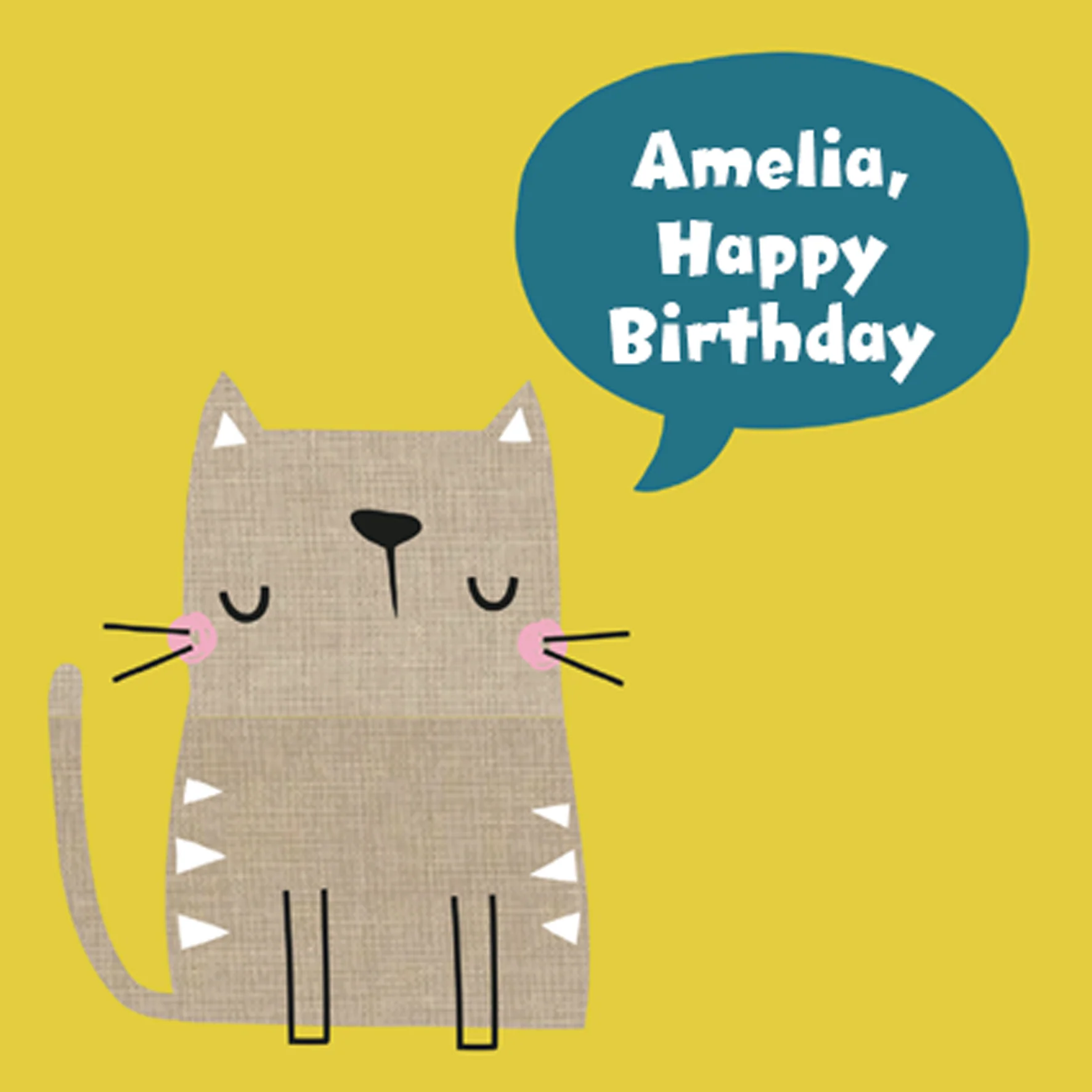 Personalised Cute Cat Happy Birthday Kids Card