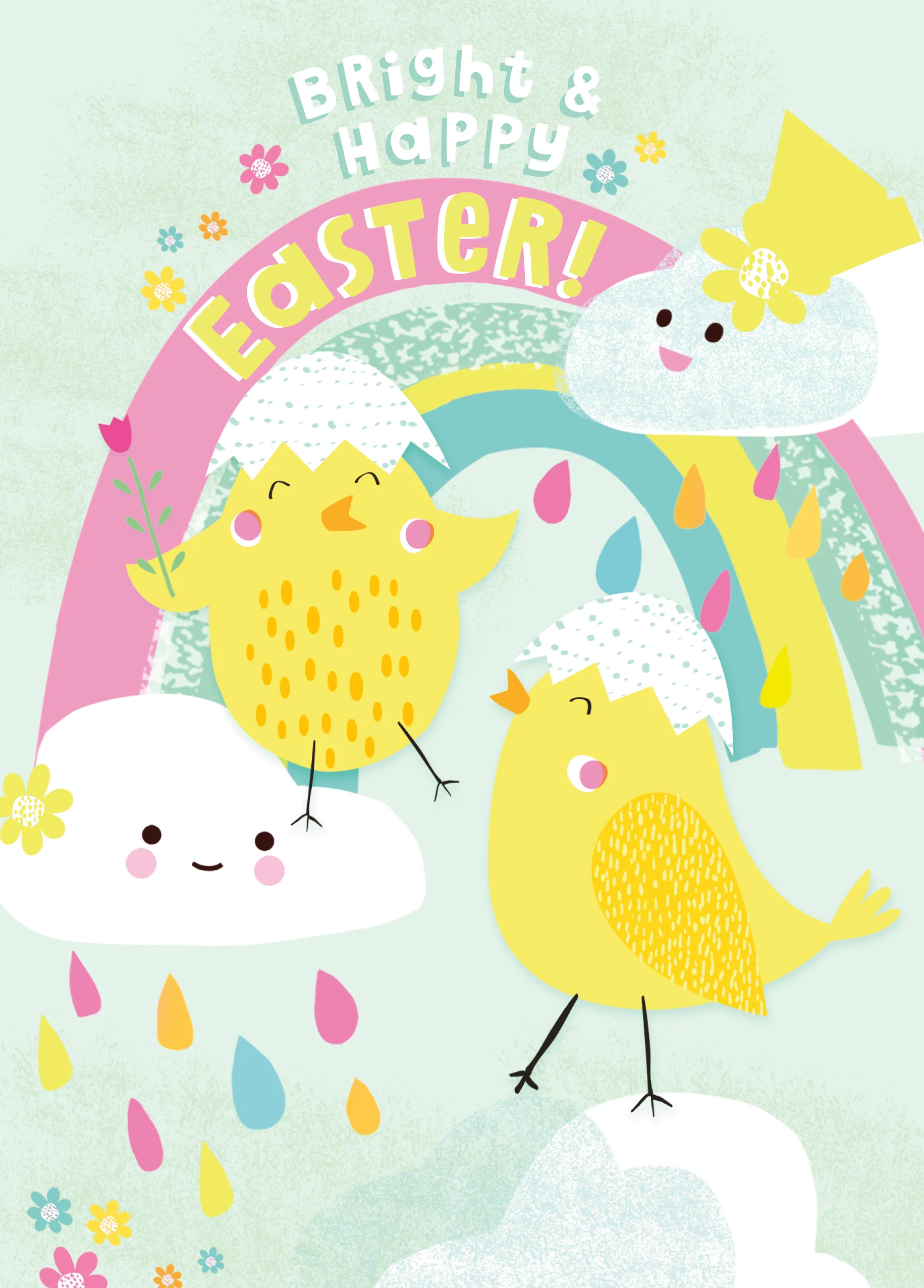 Personalised Cute Chicks With Rainbow Easter Card