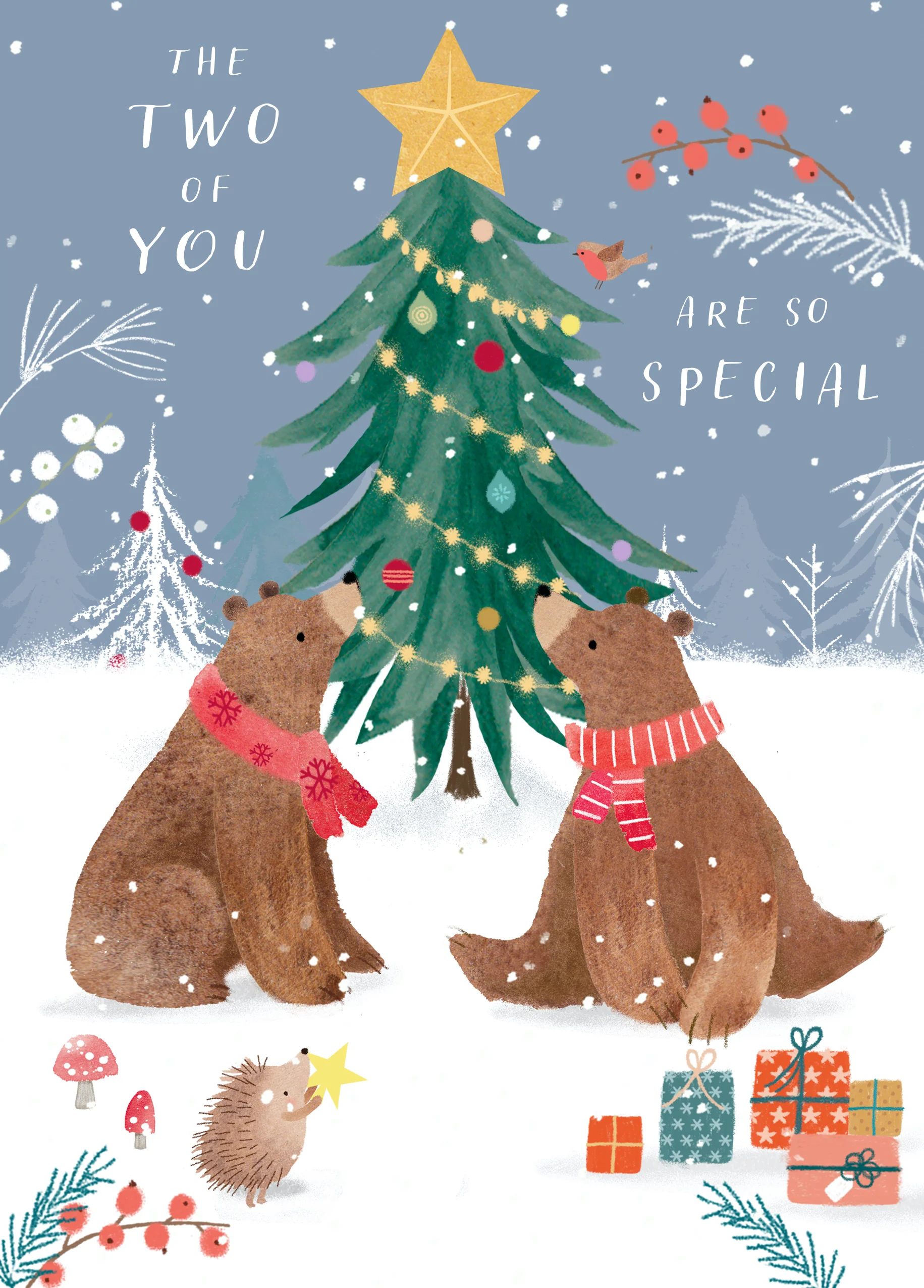 Personalised Cute Christmas Bears Snow Tree To Both Card
