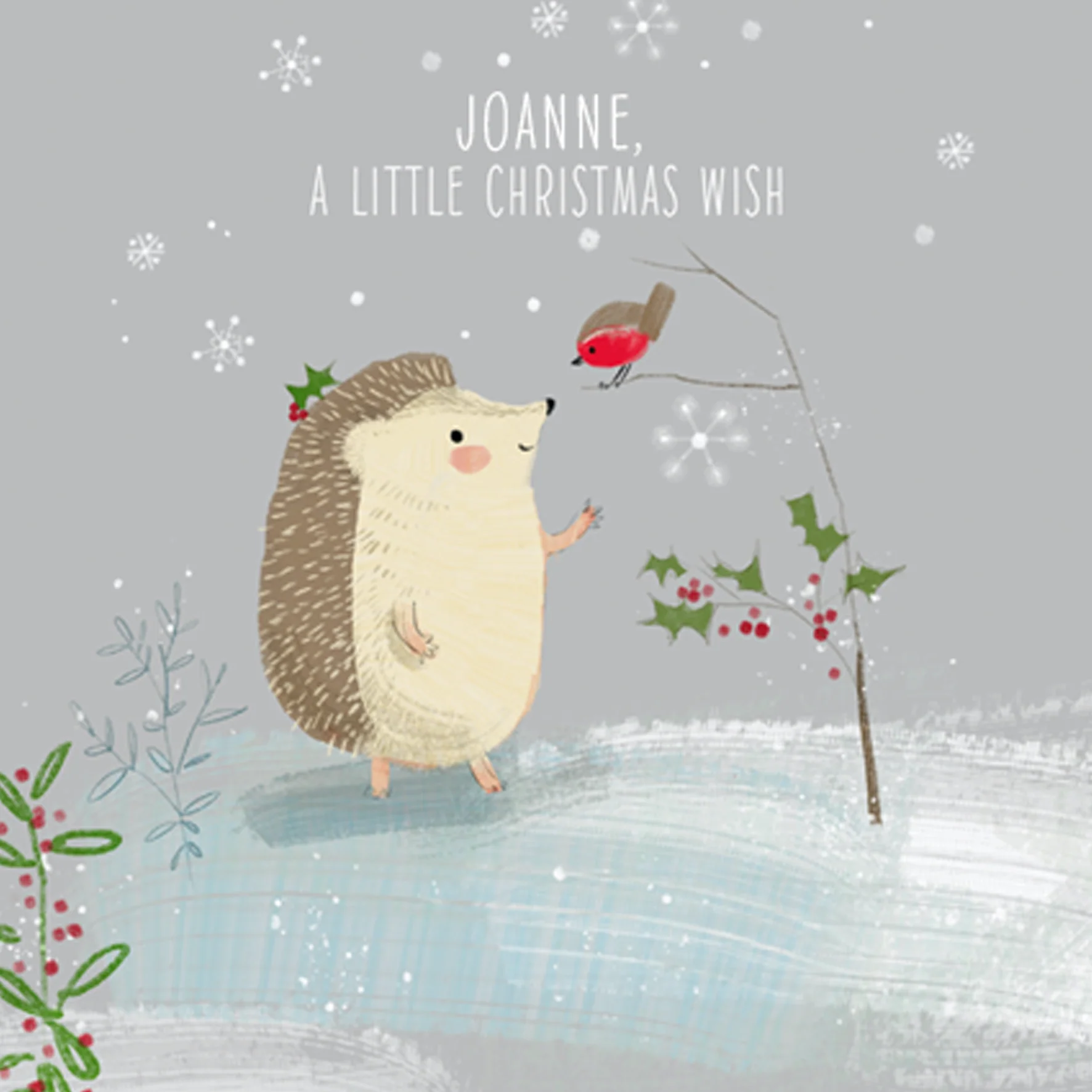 Personalised Cute Christmas Hedgehog Little Wish Card