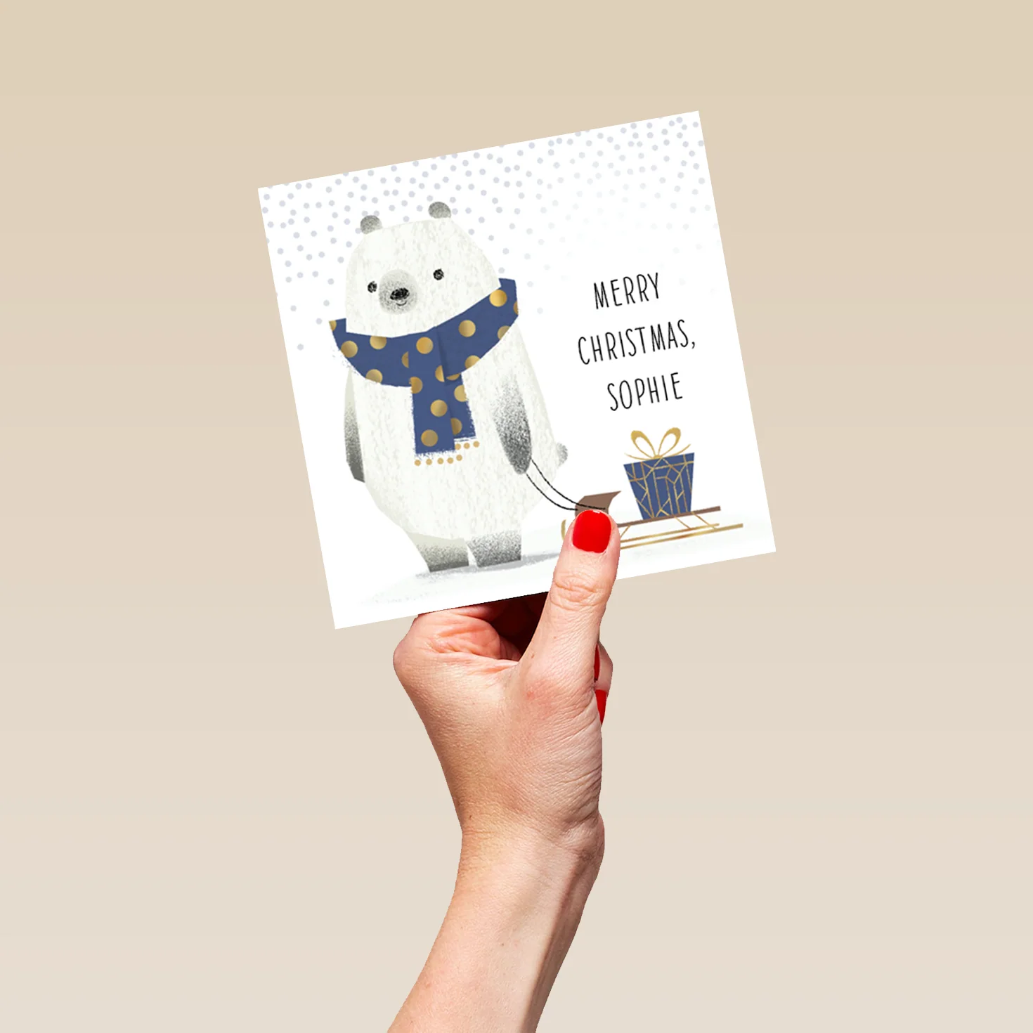 Personalised Cute Christmas Kids Bear Sledge Card - Image 5
