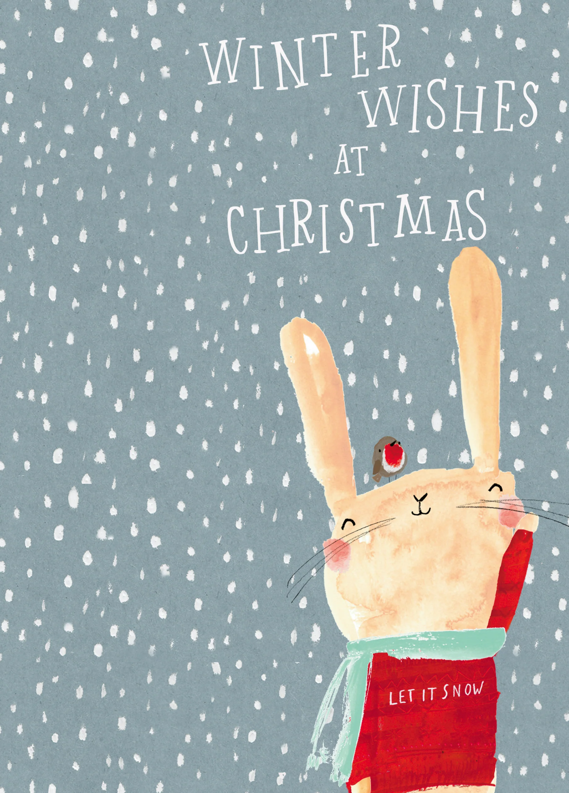 Personalised Cute Christmas Kids Bunny & Robin Snow Card