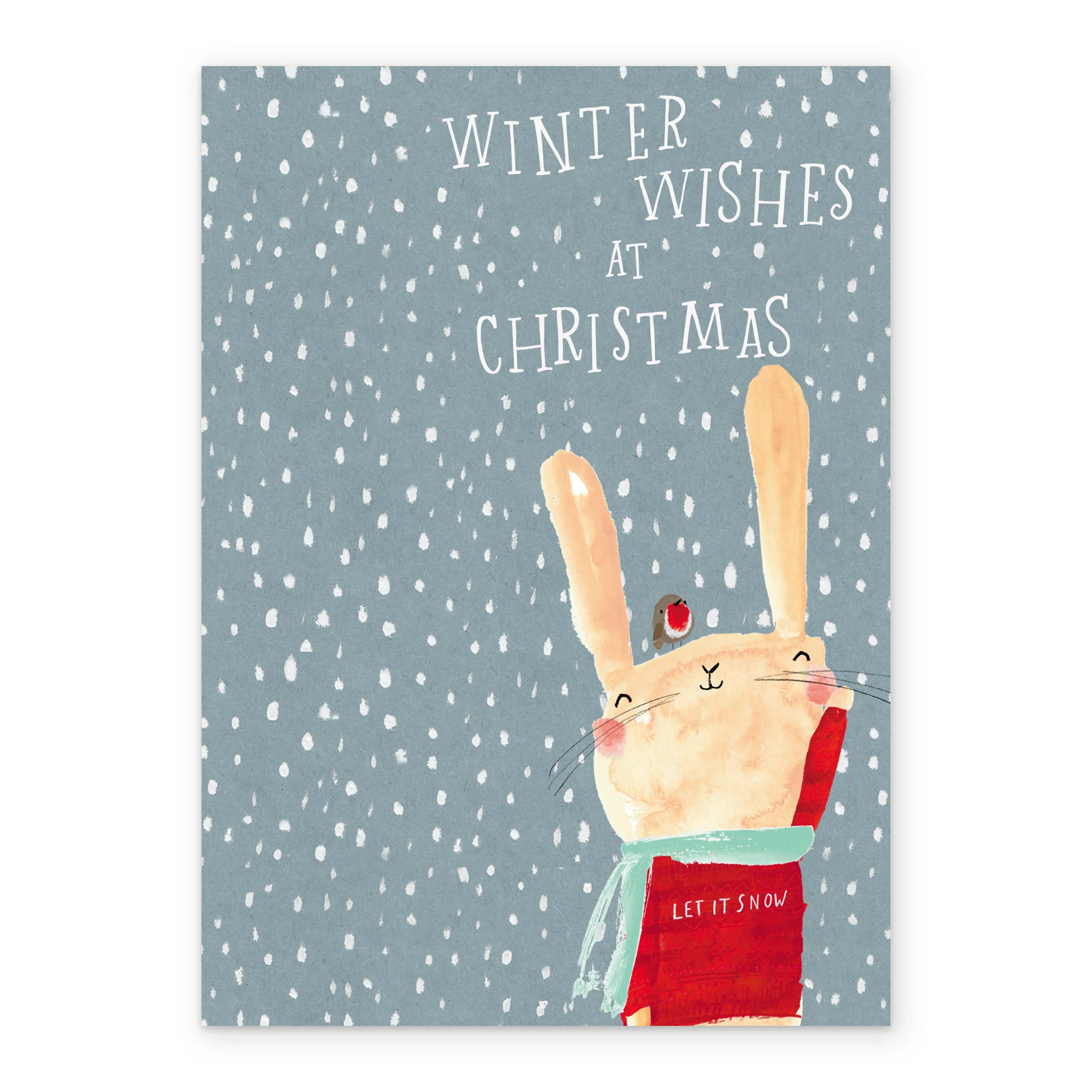 Personalised Cute Christmas Kids Bunny & Robin Snow Card - Image 2