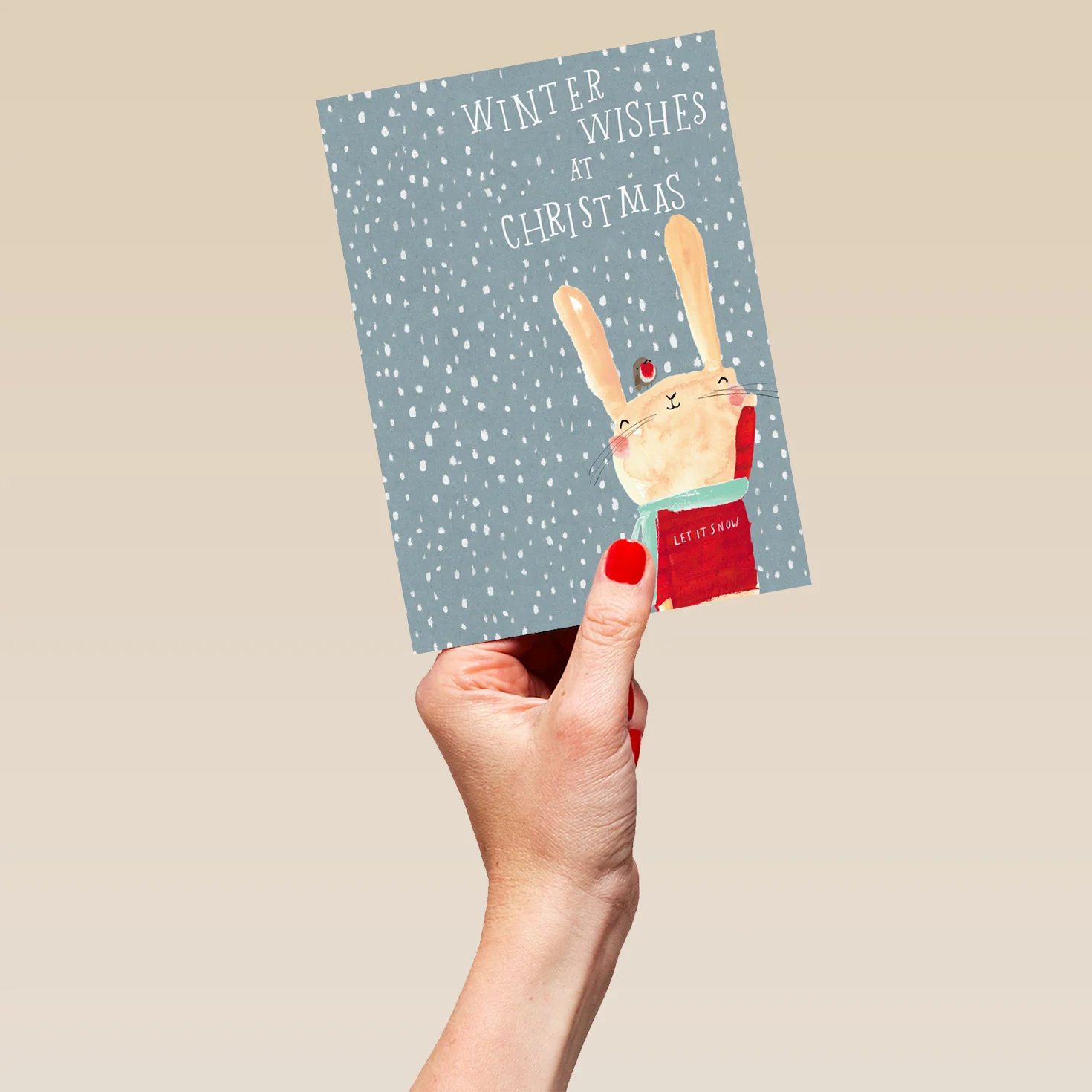 Personalised Cute Christmas Kids Bunny & Robin Snow Card - Image 5