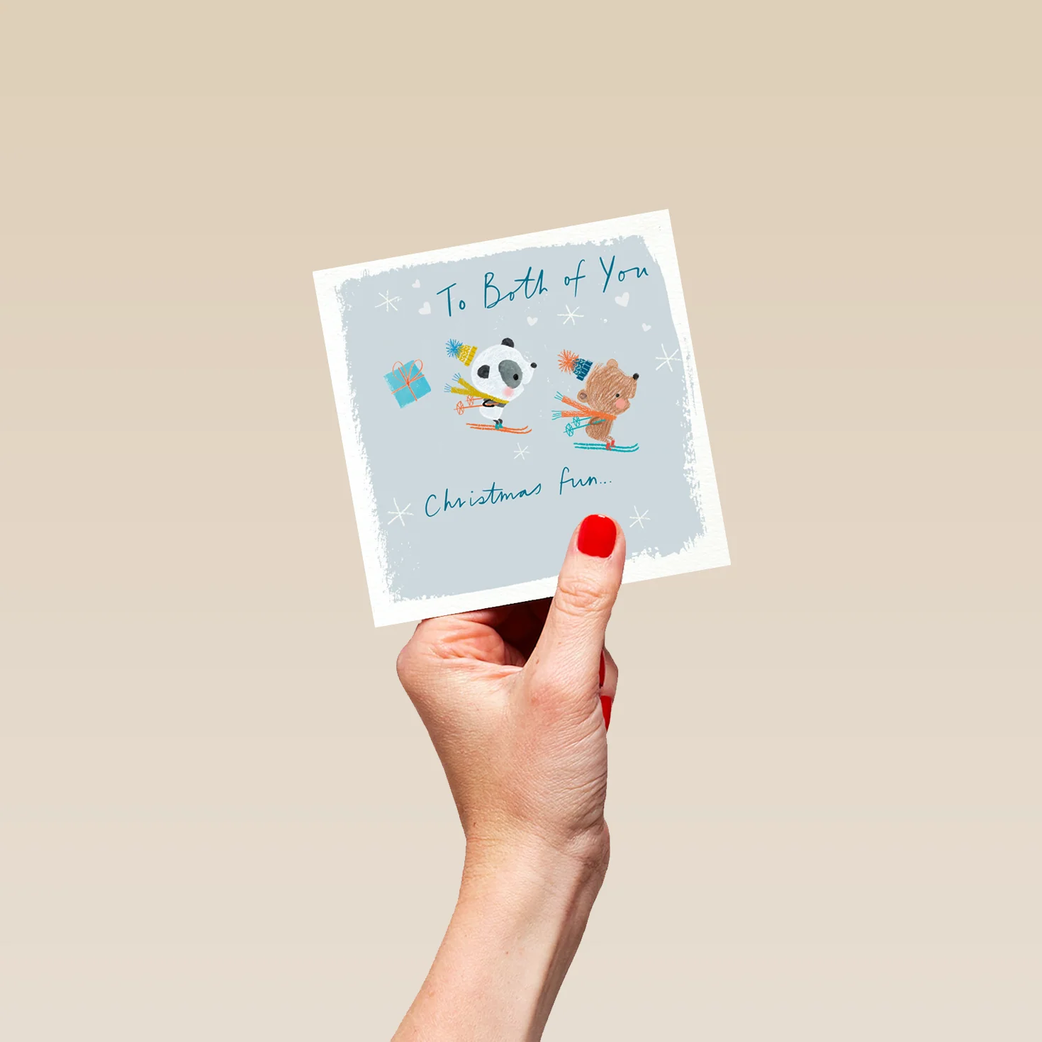 Personalised Cute Christmas Panda Bear Skiing To Both Card - Image 4