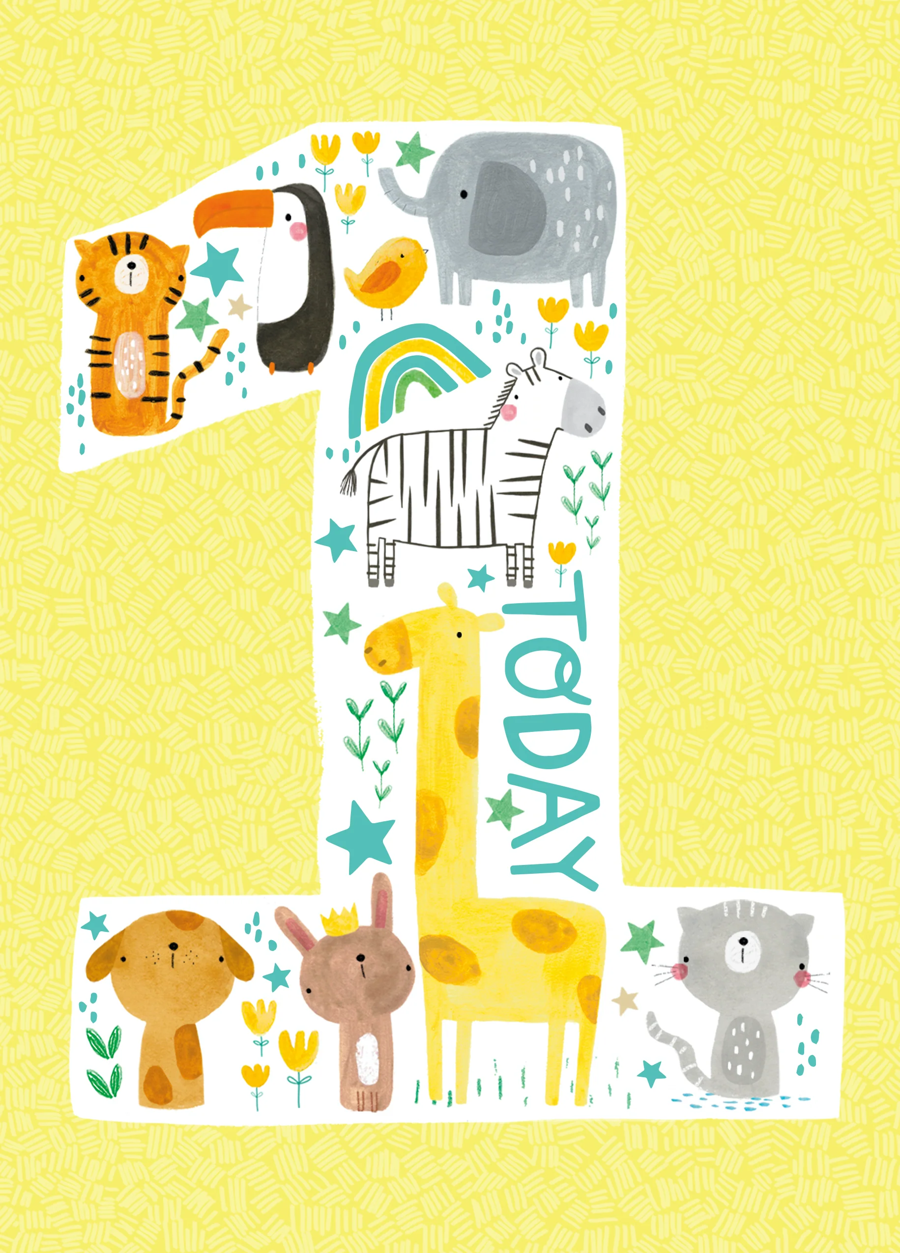 Personalised Cute Colourful Illustrated Number 1st Birthday Card