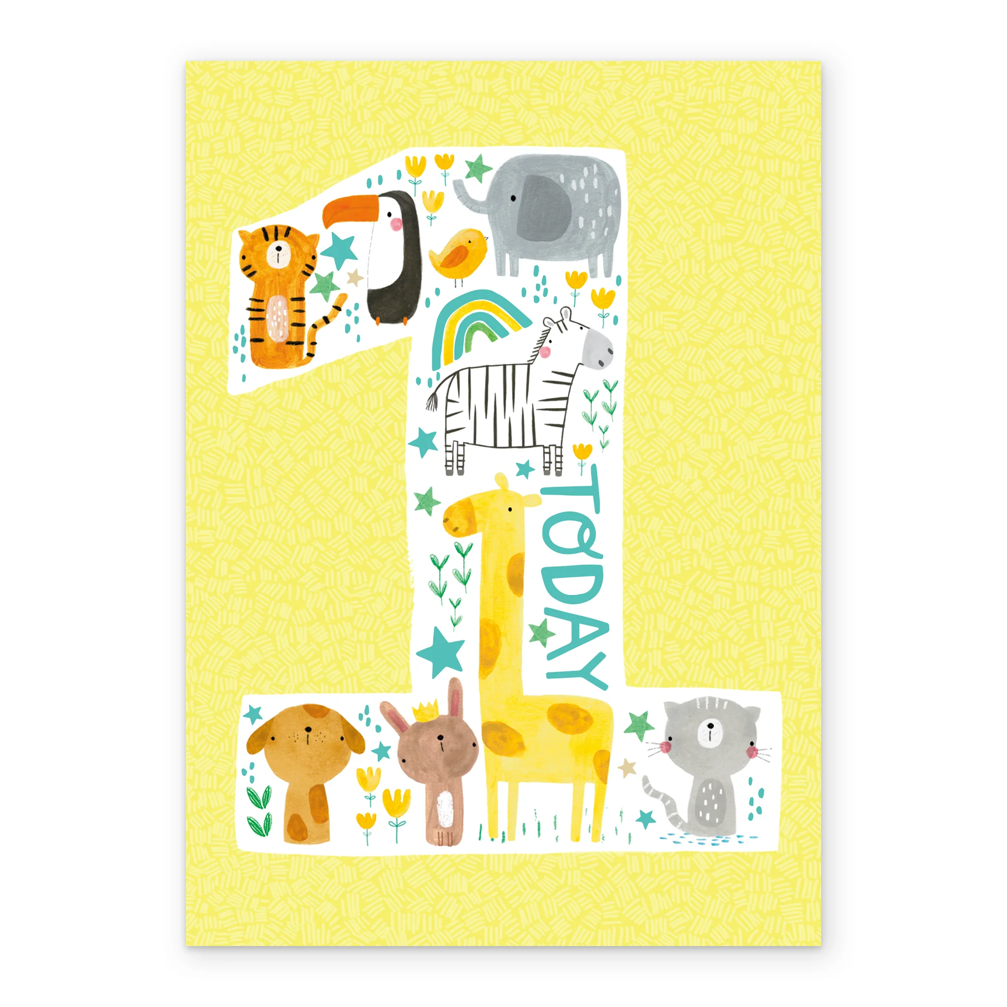 Personalised Cute Colourful Illustrated Number 1st Birthday Card - Image 2
