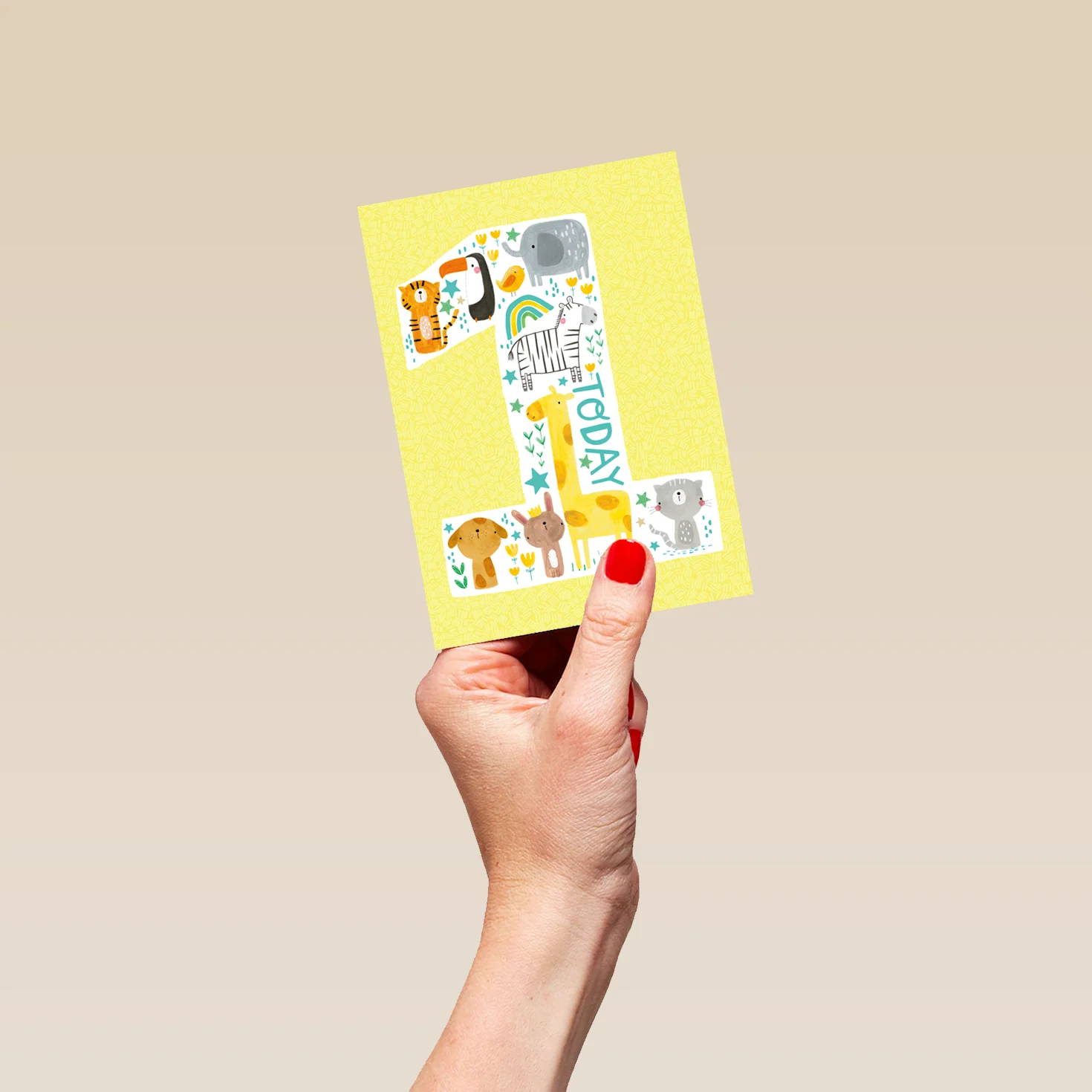Personalised Cute Colourful Illustrated Number 1st Birthday Card - Image 4