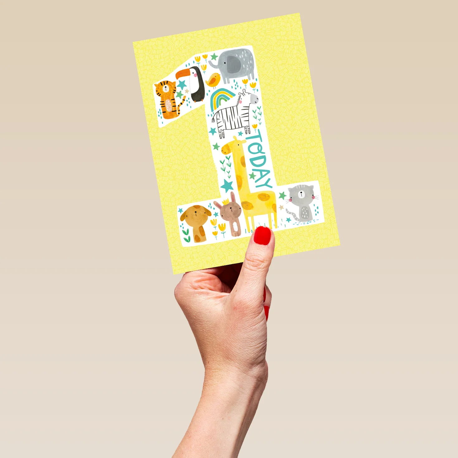 Personalised Cute Colourful Illustrated Number 1st Birthday Card - Image 5