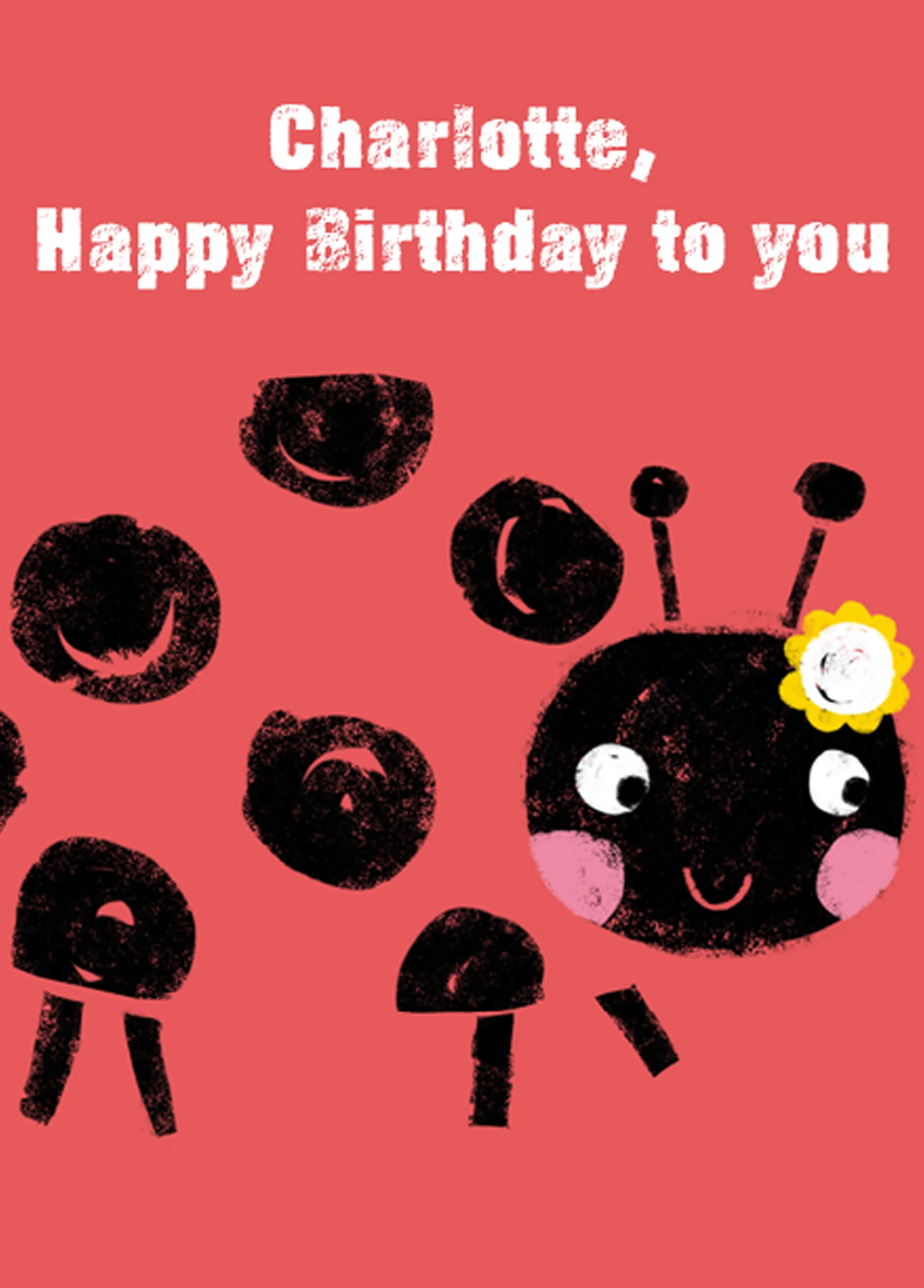 Personalised Cute Colourful Ladybird Kids Birthday Card