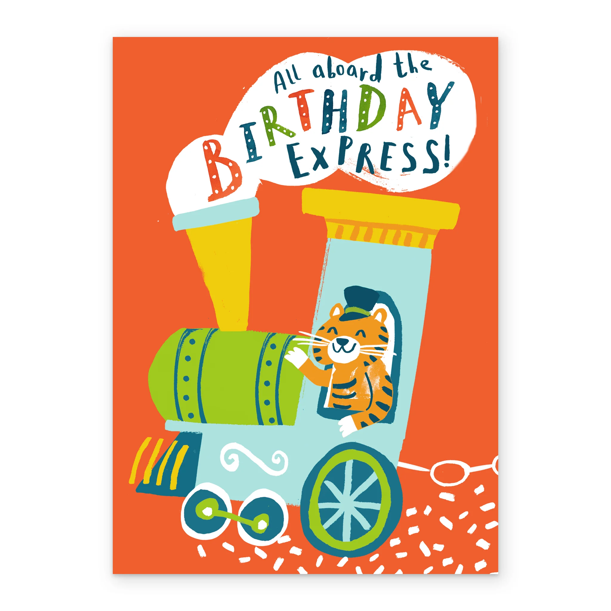 Personalised Cute Colourful Steam Train Tiger Kids Birthday Card - Image 2