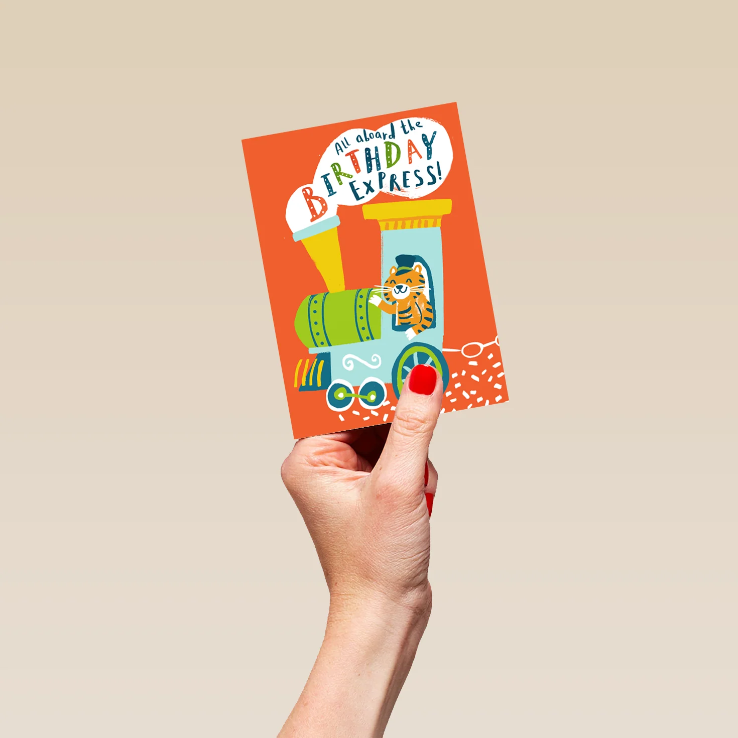 Personalised Cute Colourful Steam Train Tiger Kids Birthday Card - Image 4