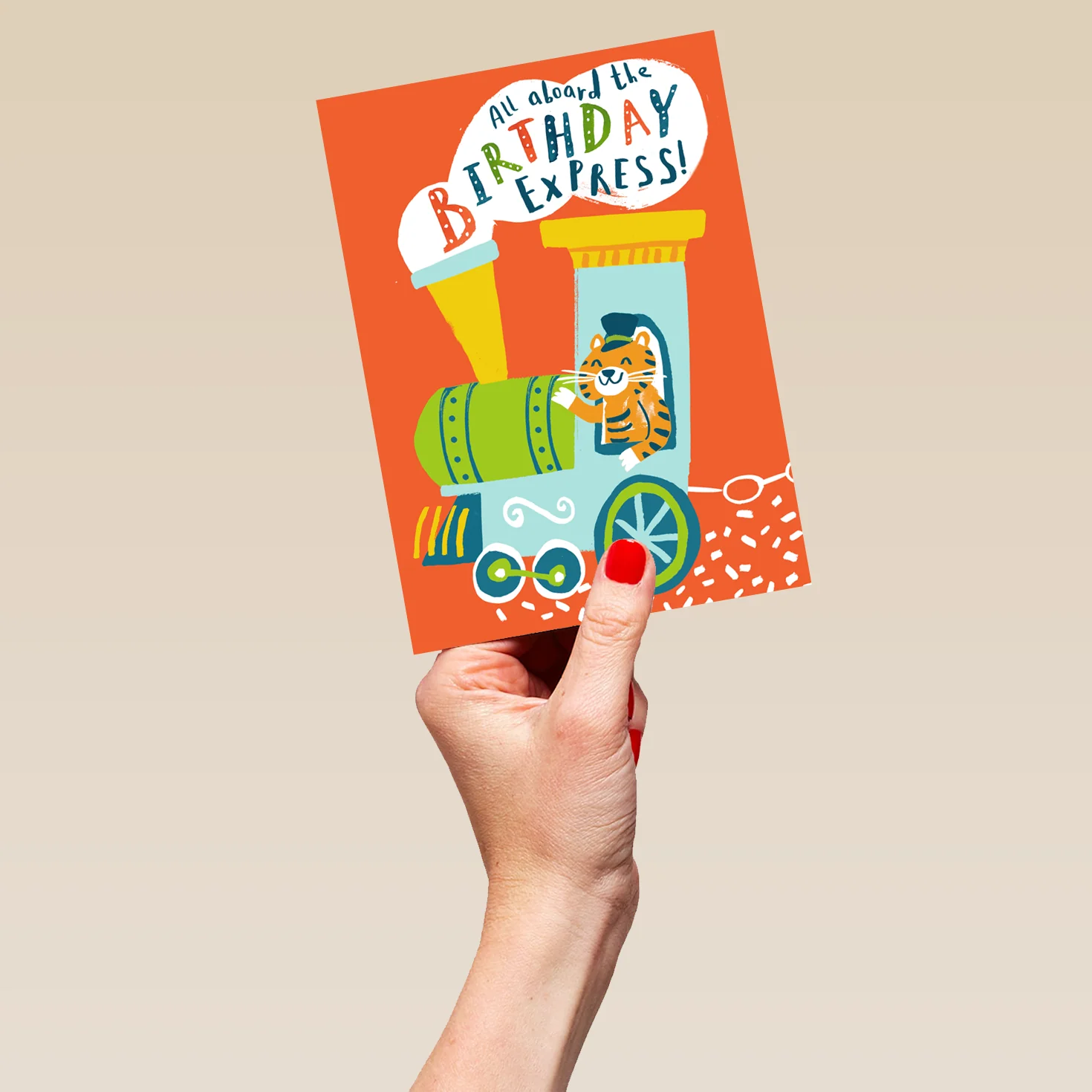Personalised Cute Colourful Steam Train Tiger Kids Birthday Card - Image 5