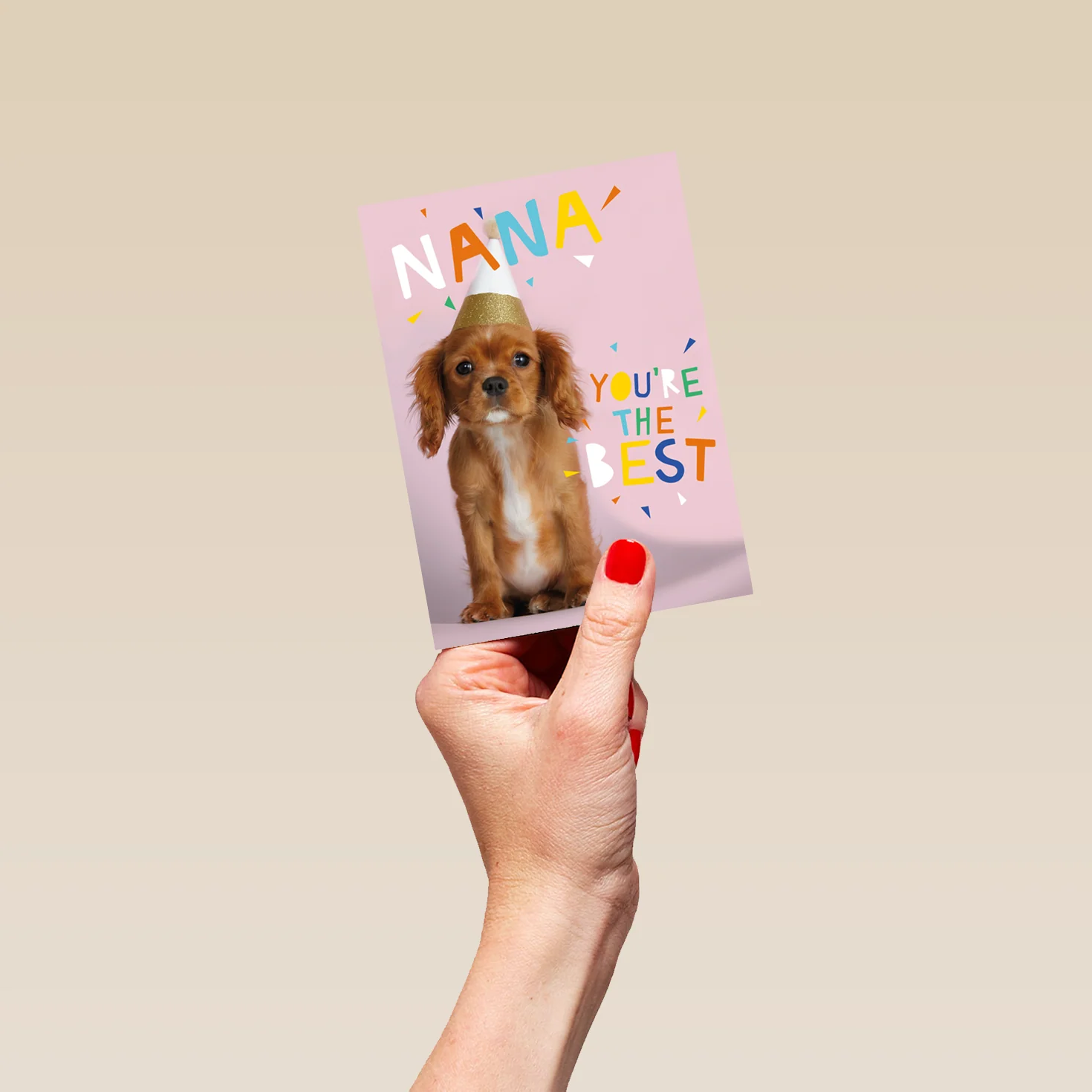 Personalised Cute Dog In Party Hat Birthday Card For Nan - Image 4