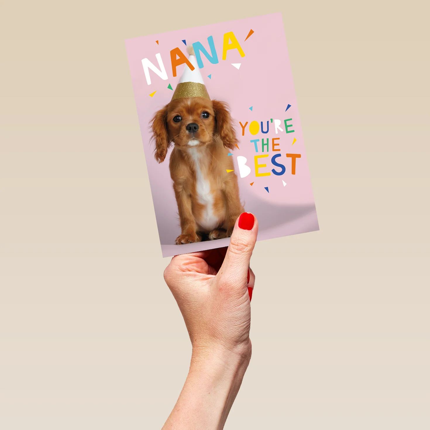 Personalised Cute Dog In Party Hat Birthday Card For Nan - Image 5