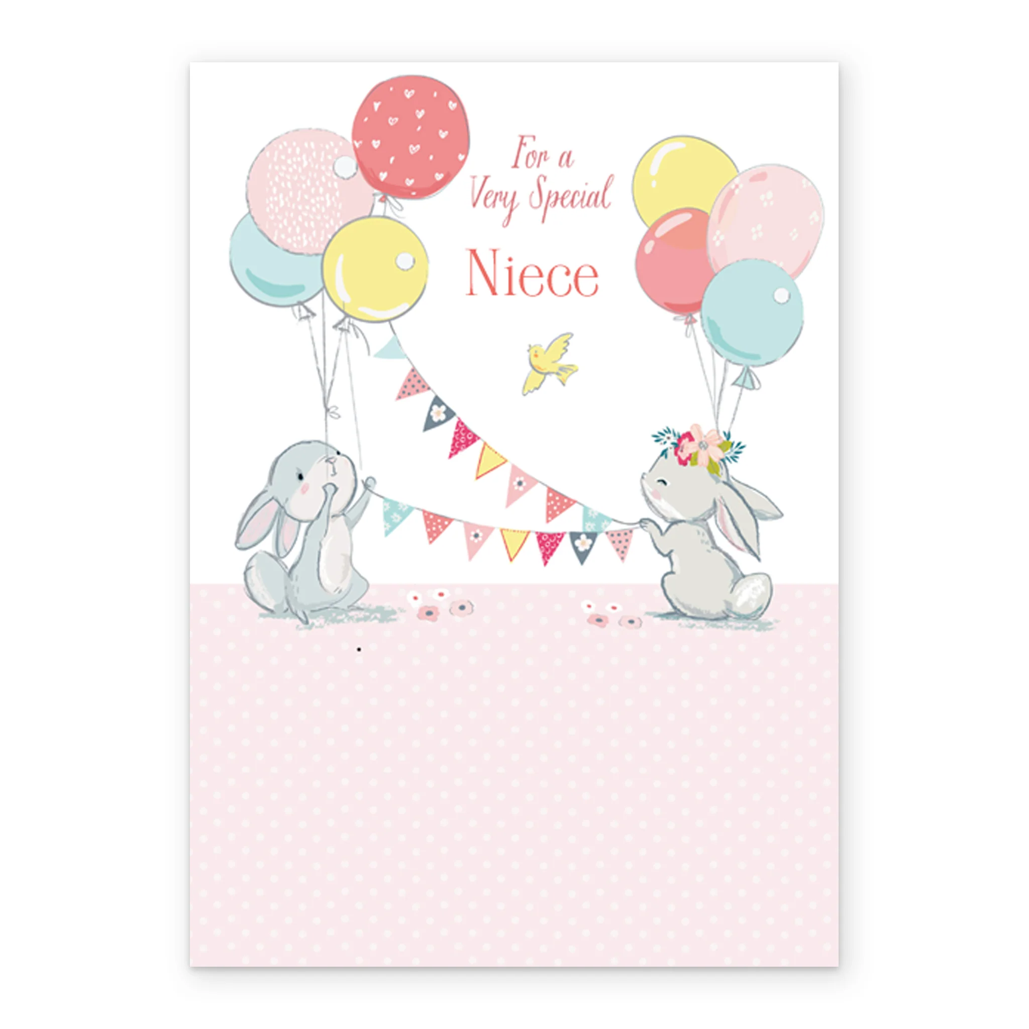 Personalised Cute Editable Bunnies And Balloons Birthday Card For Niece - Image 2