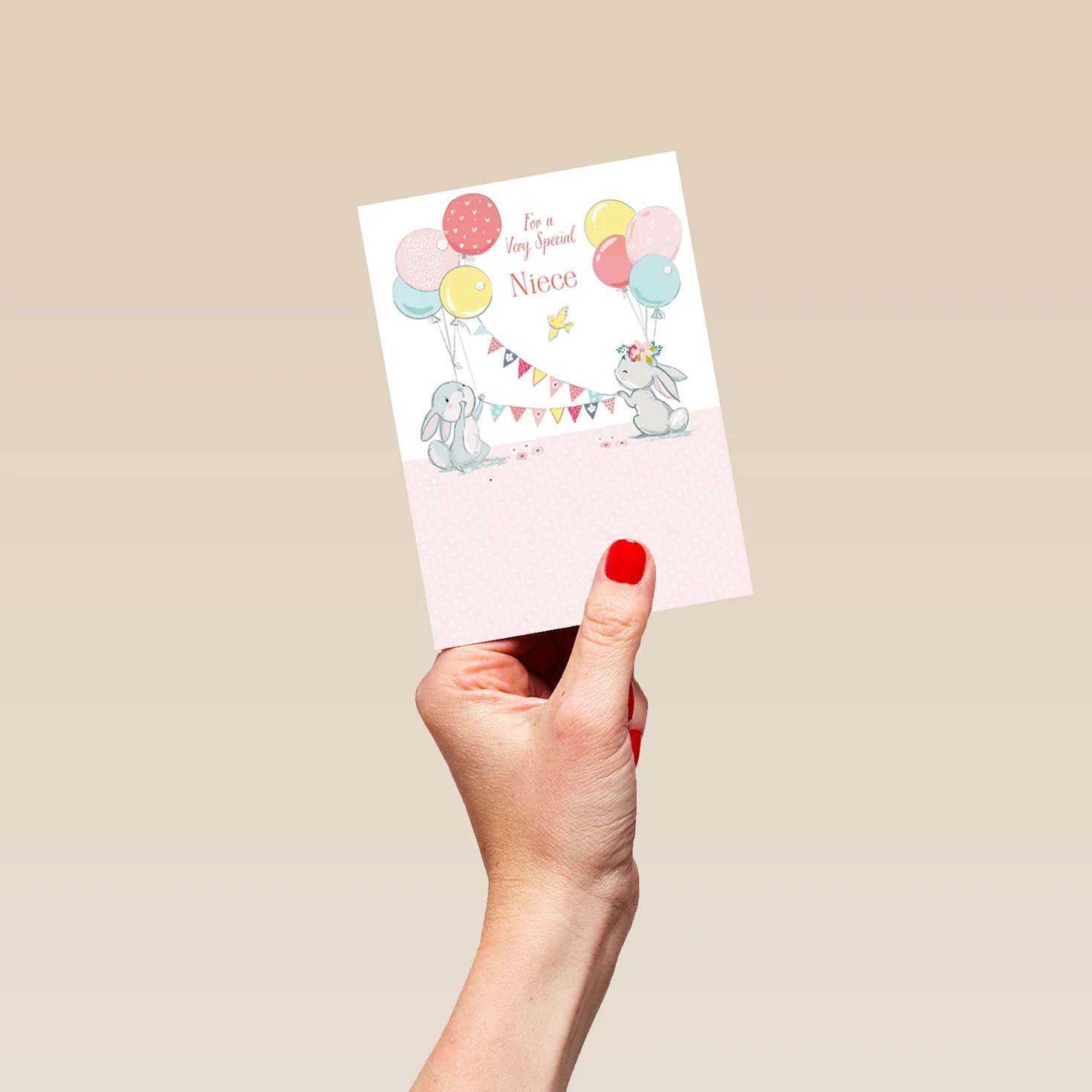 Personalised Cute Editable Bunnies And Balloons Birthday Card For Niece - Image 4