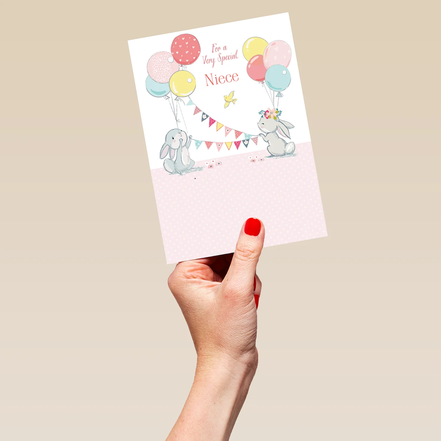 Personalised Cute Editable Bunnies And Balloons Birthday Card For Niece - Image 5