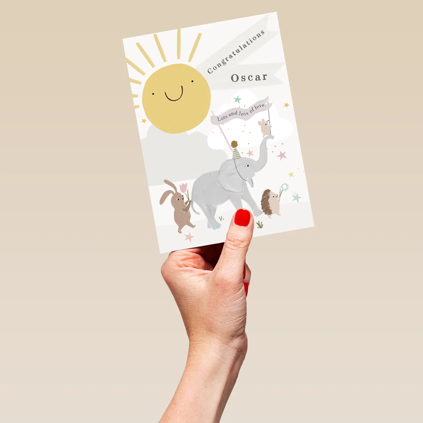 Personalised Cute Editable Christening Congratulations Card with Animals - Image 5