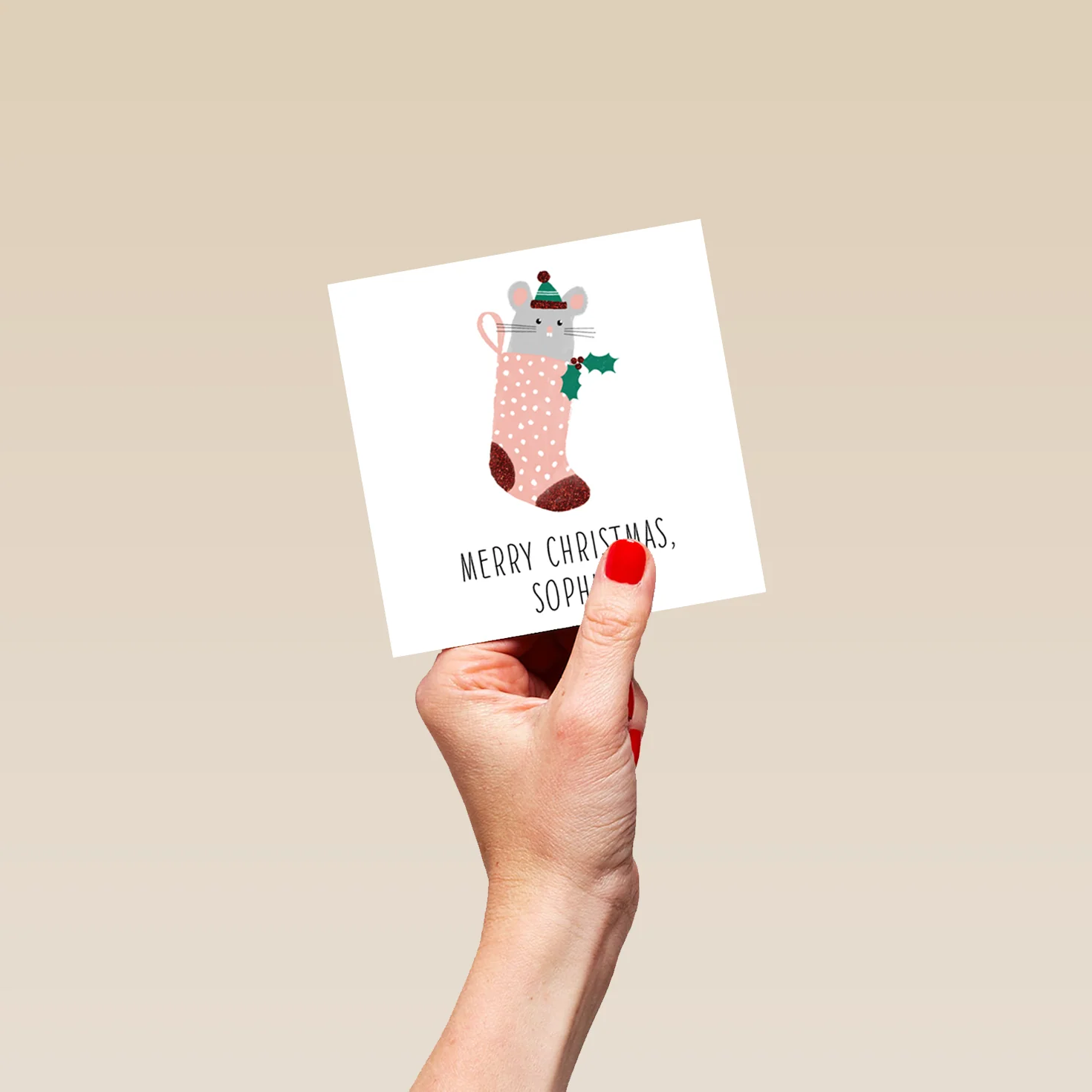 Personalised Cute Editable Mouse Stocking Christmas Card - Image 4
