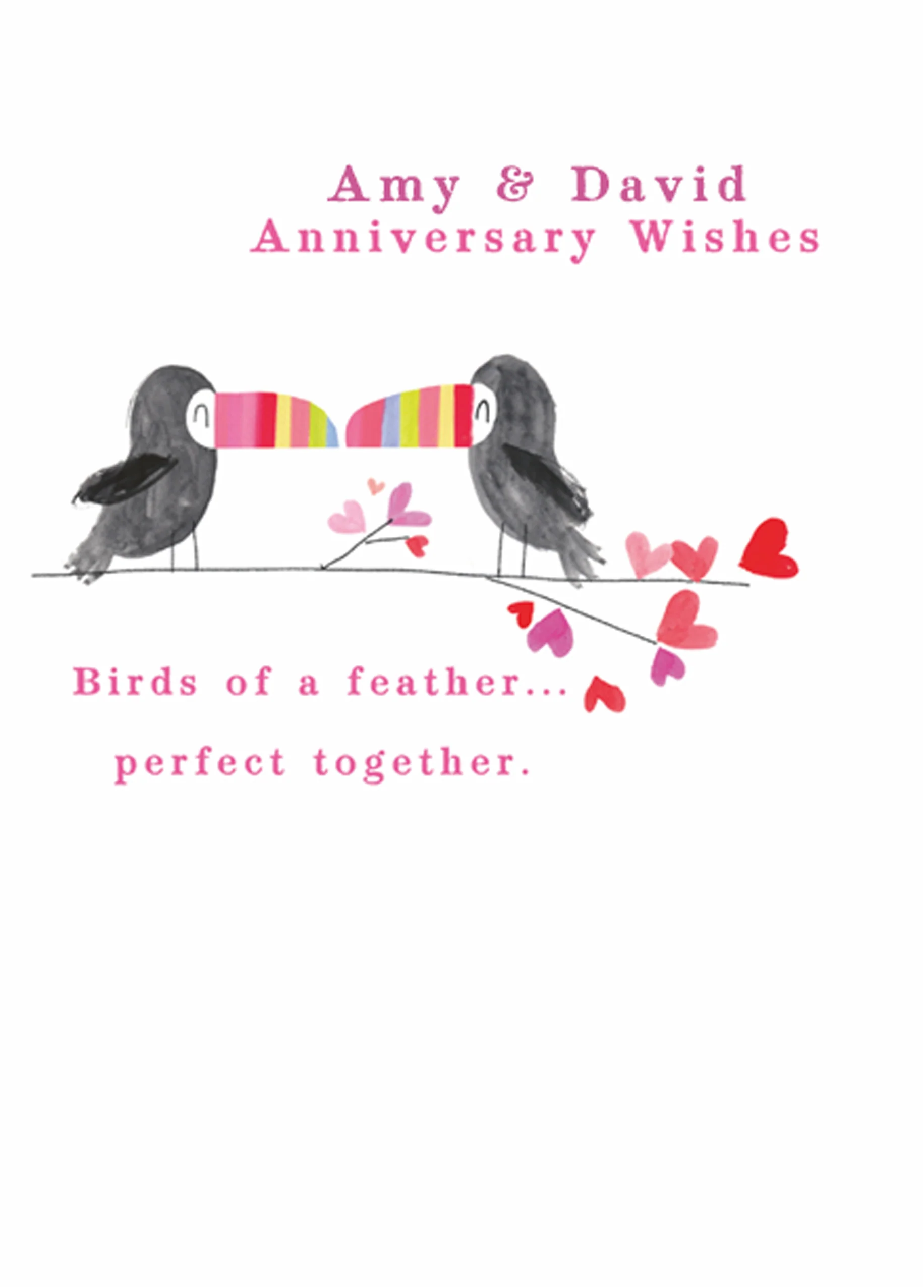 Personalised Cute Editable Toucans and Hearts Anniversary Card