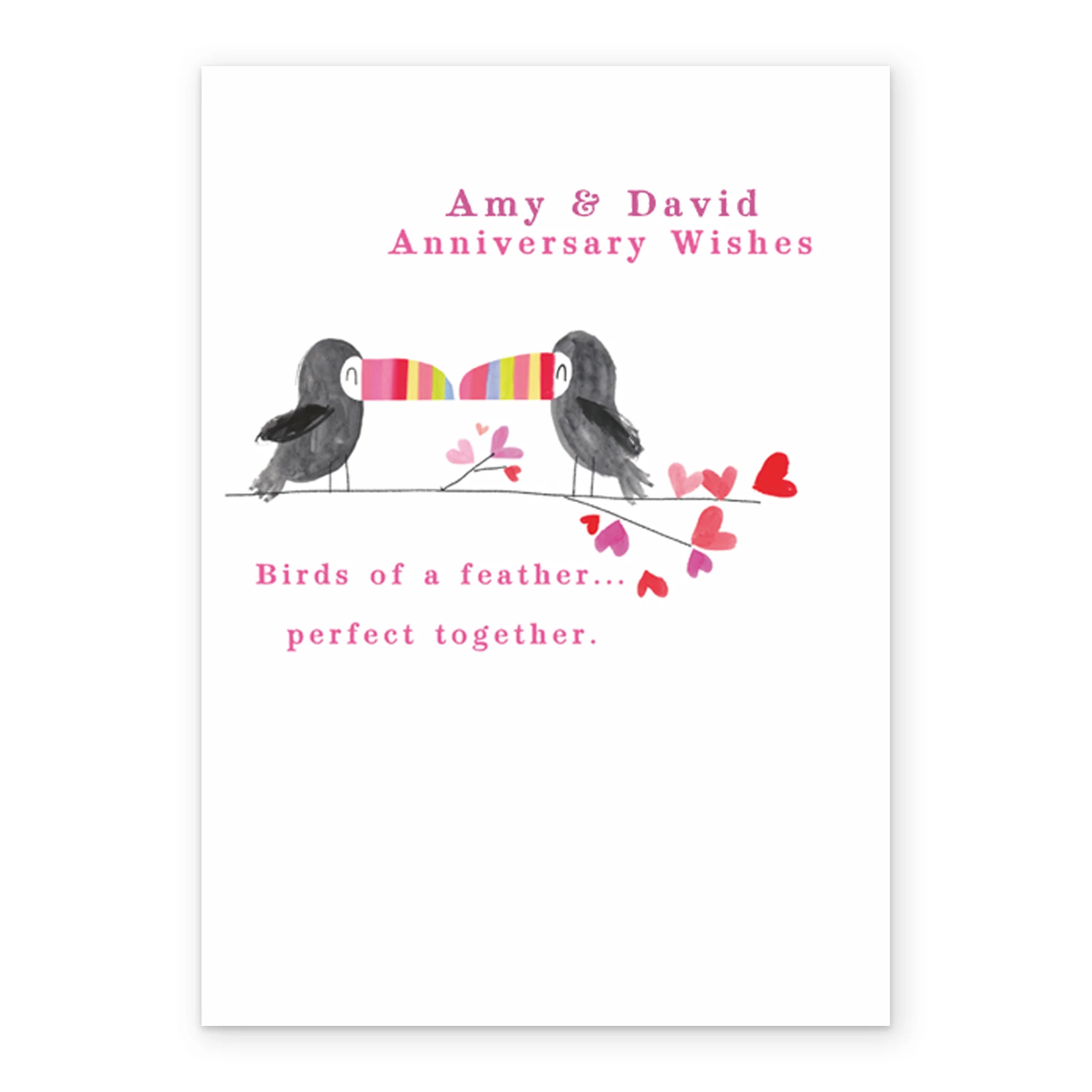 Personalised Cute Editable Toucans and Hearts Anniversary Card - Image 2