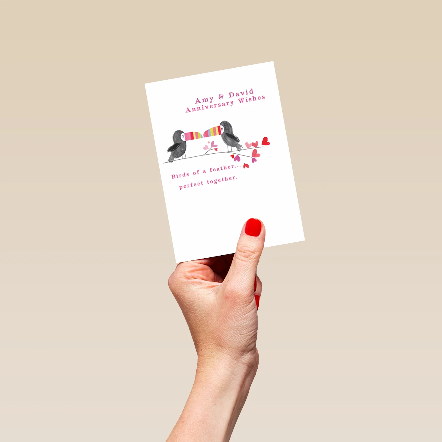 Personalised Cute Editable Toucans and Hearts Anniversary Card - Image 4