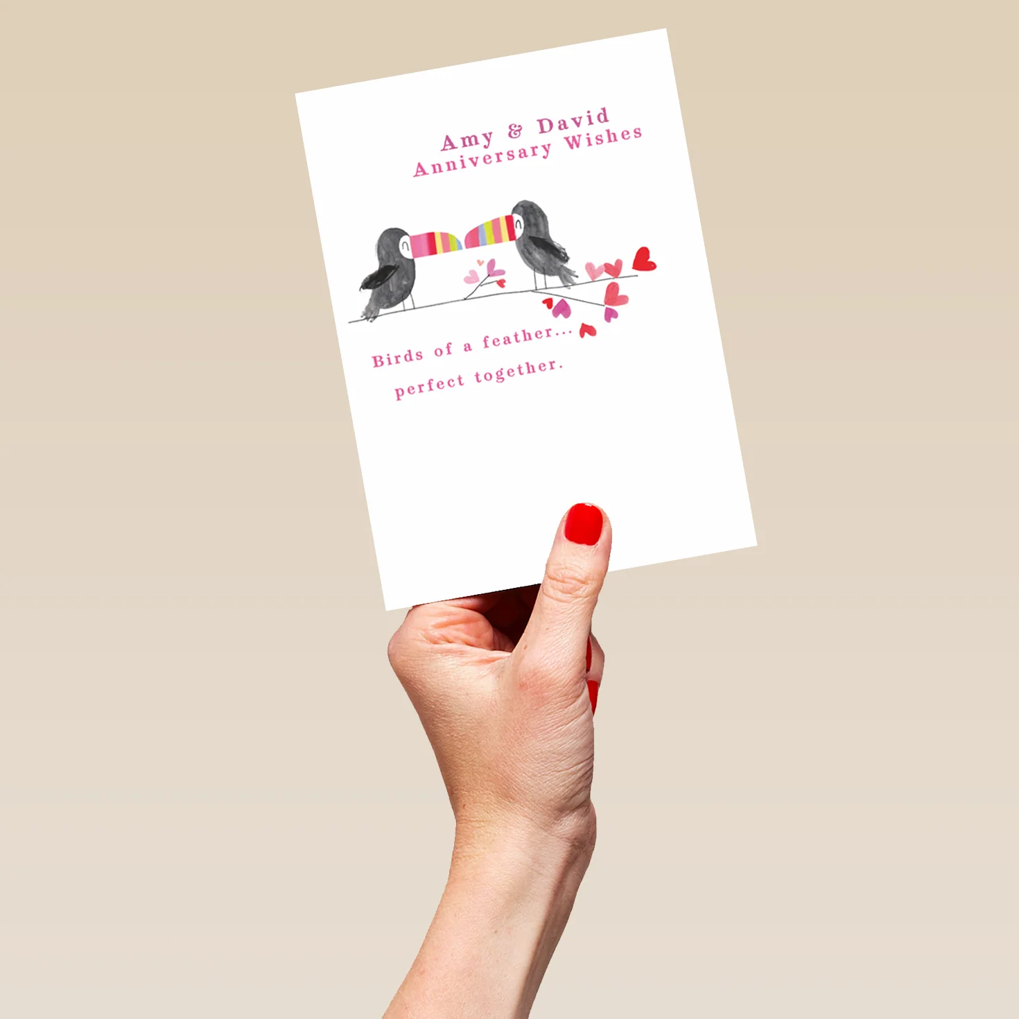 Personalised Cute Editable Toucans and Hearts Anniversary Card - Image 5