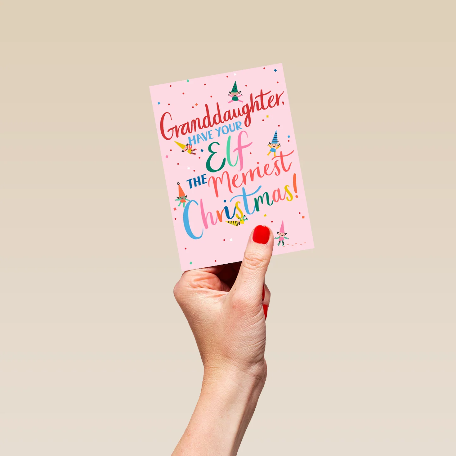 Personalised Cute Elf Christmas Card For Granddaughter - Image 4