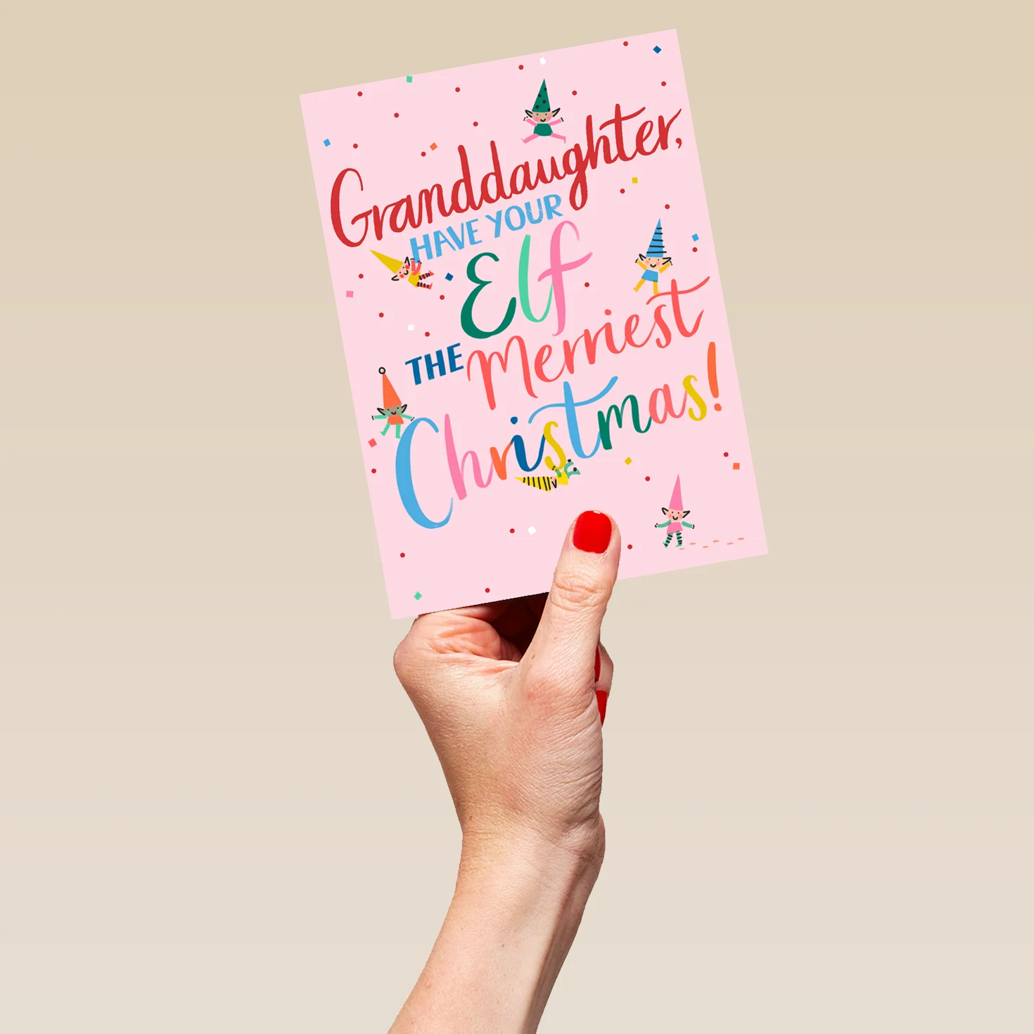 Personalised Cute Elf Christmas Card For Granddaughter - Image 5