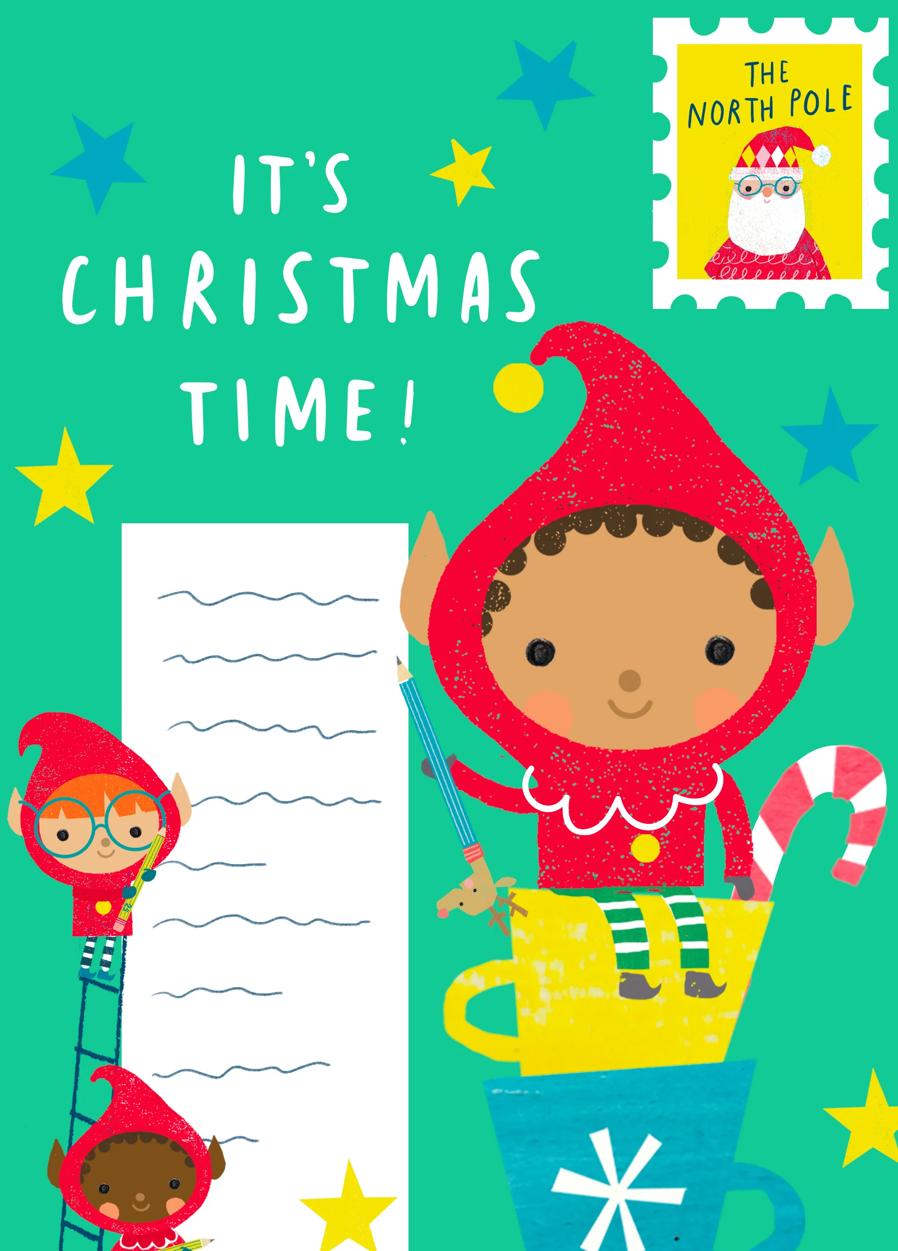 Personalised Cute Elves And Chocolate Christmas Card