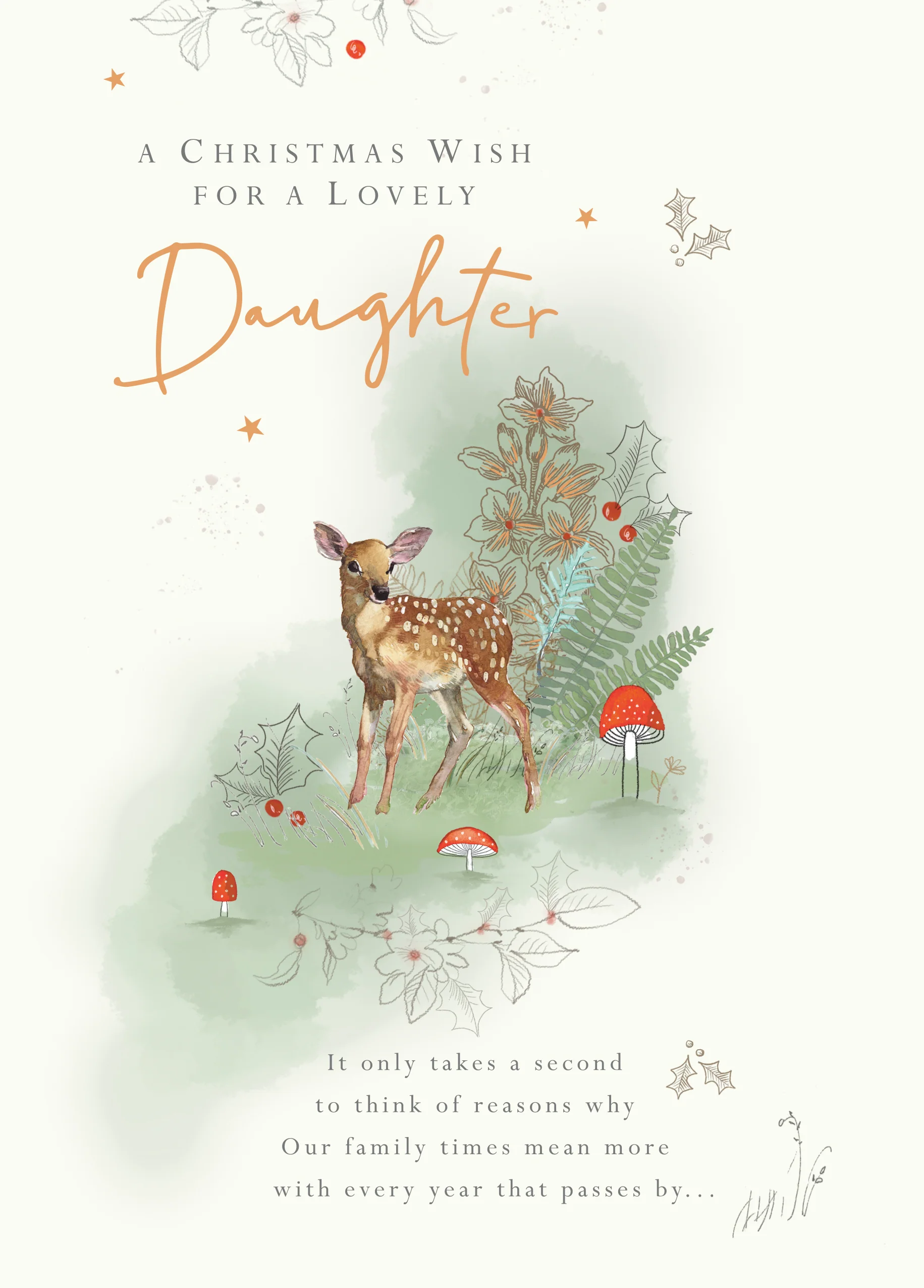 Personalised Cute Fawn Christmas Card for Daughter