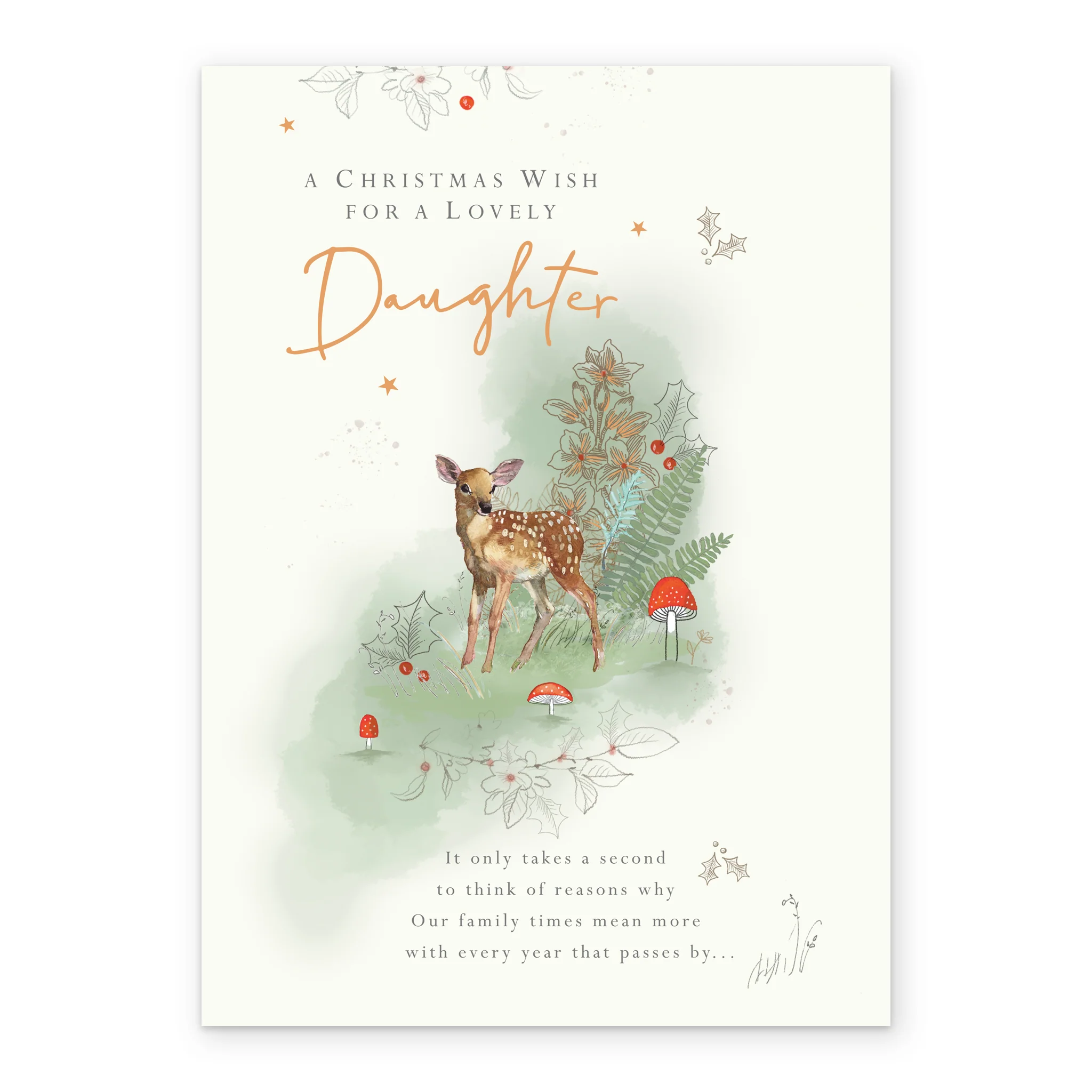 Personalised Cute Fawn Christmas Card for Daughter - Image 2