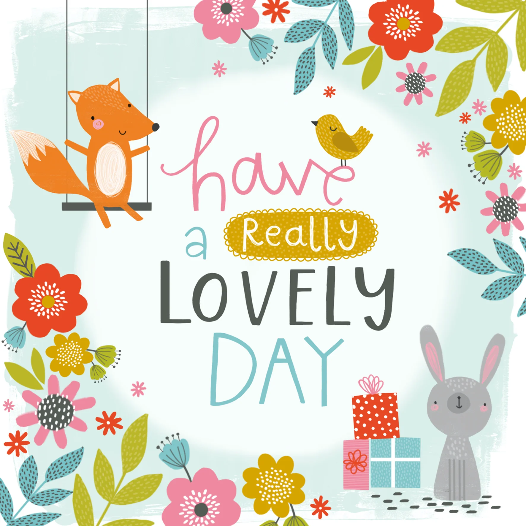 Personalised Cute Floral Woodland Animals Kids Birthday Girl Card