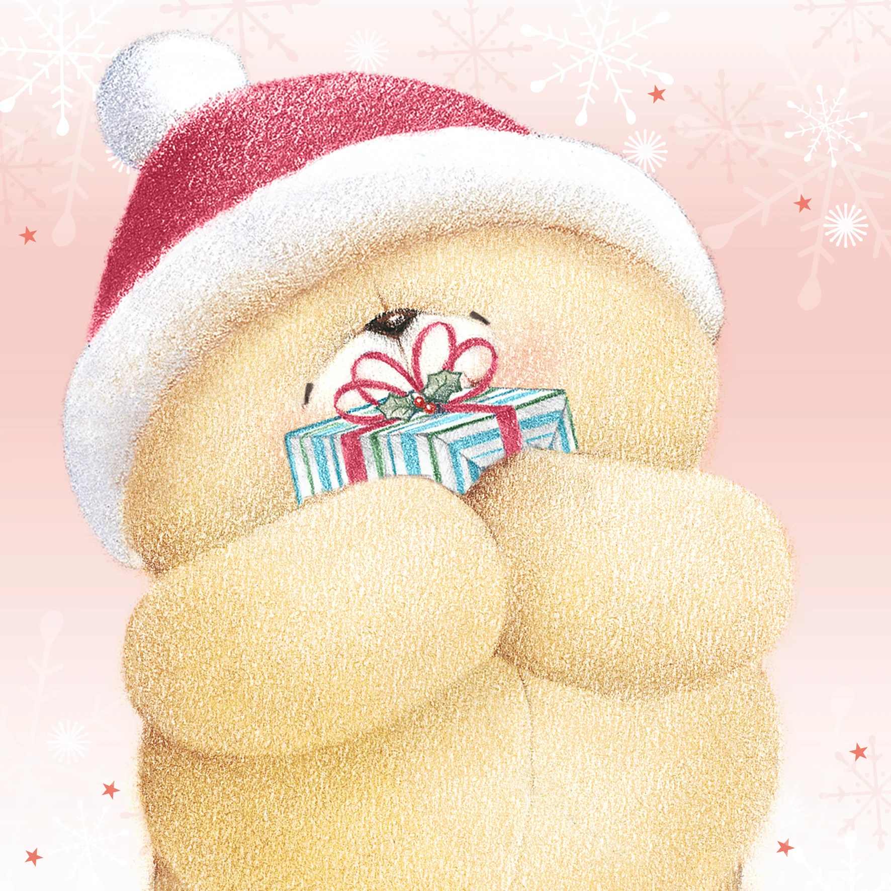 Personalised Cute Forever Friends Bear Present Christmas Card