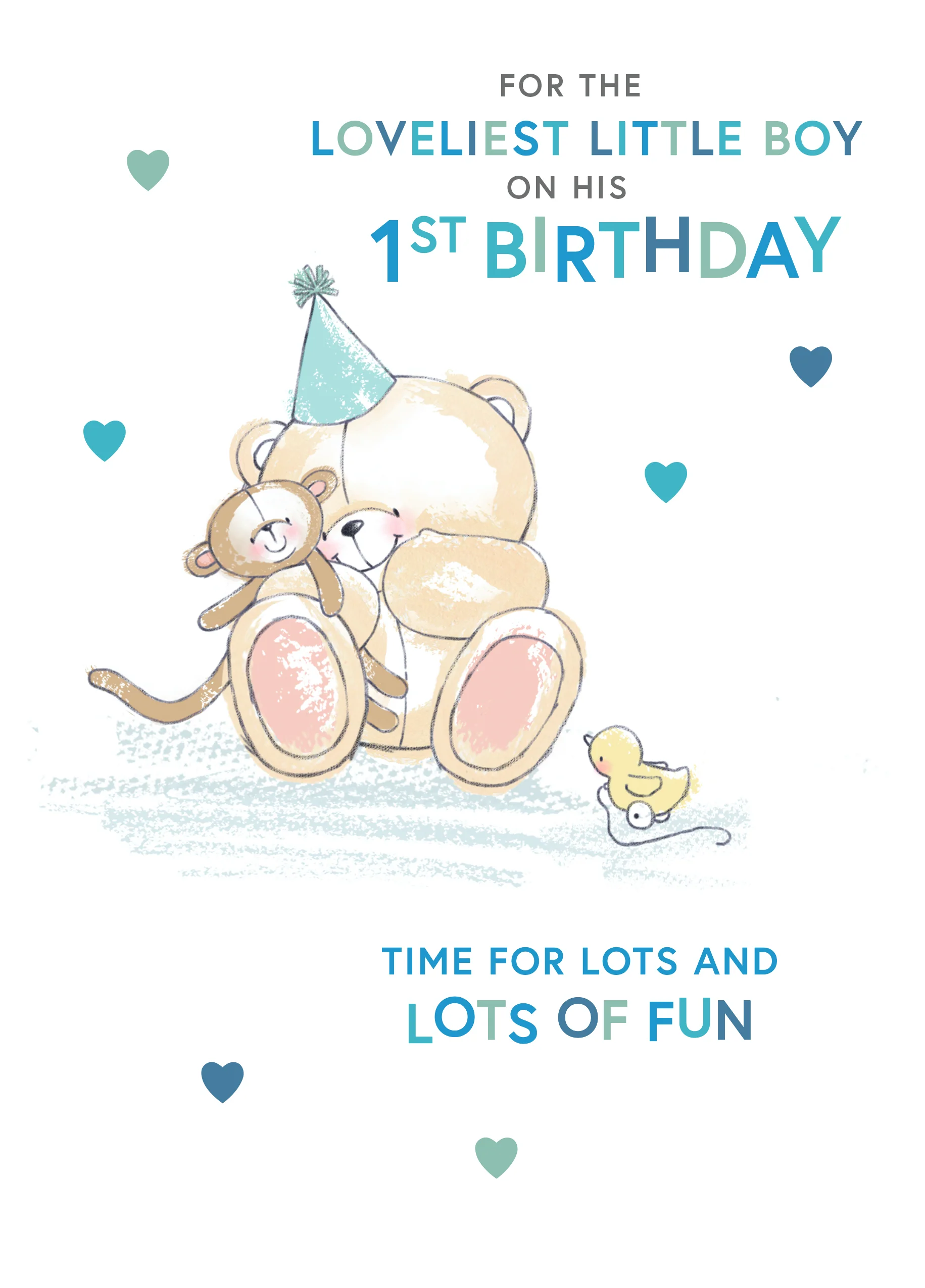Personalised Cute Forever Friends Blue 1st Birthday Card