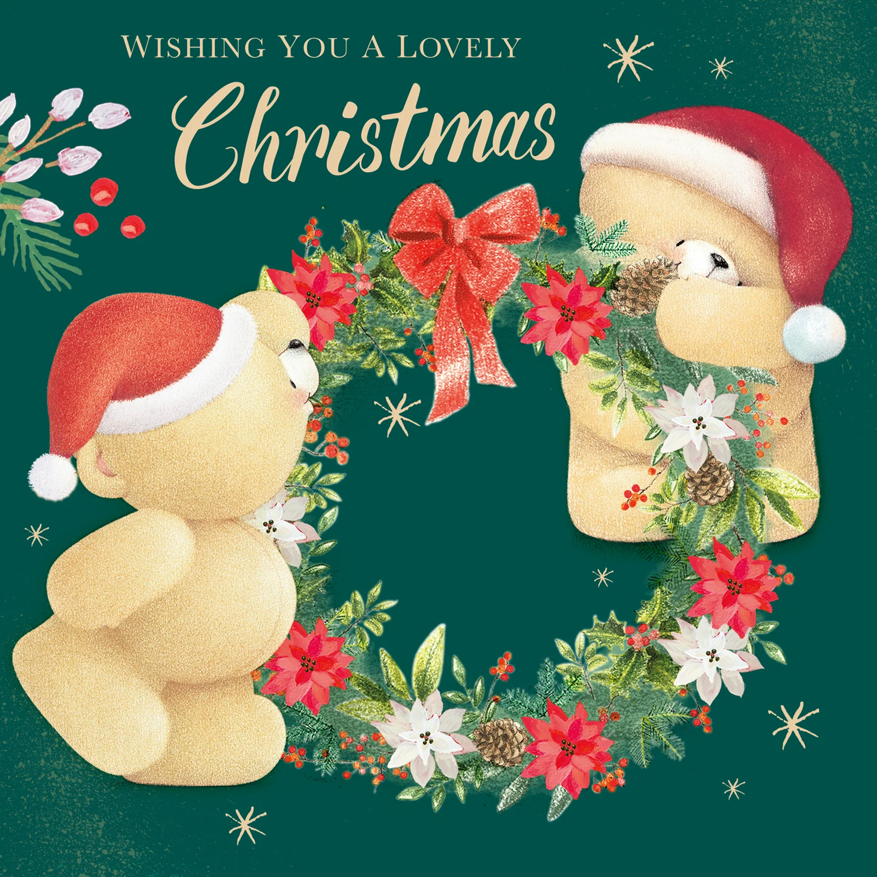 Personalised Cute Forever Friends with Festive Wreath Christmas Card