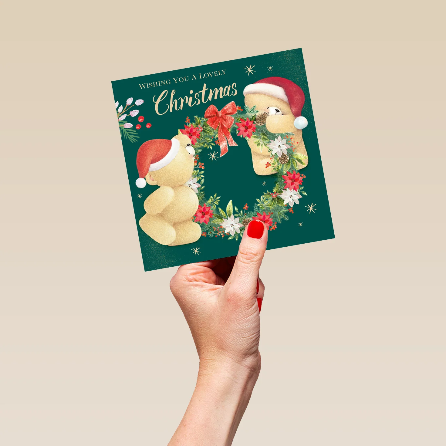 Personalised Cute Forever Friends with Festive Wreath Christmas Card - Image 5