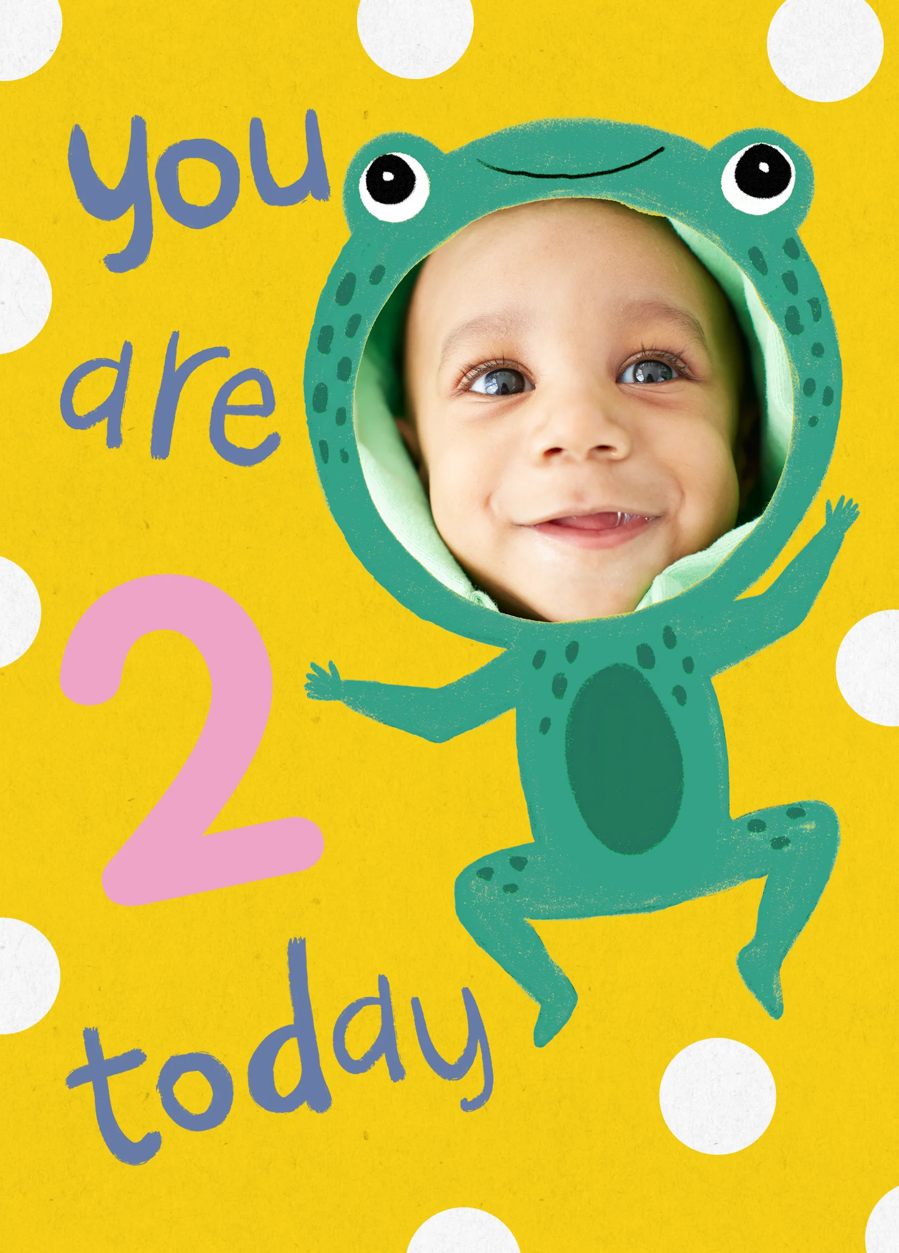 Personalised Cute Frog 2nd Birthday Photo Upload Card