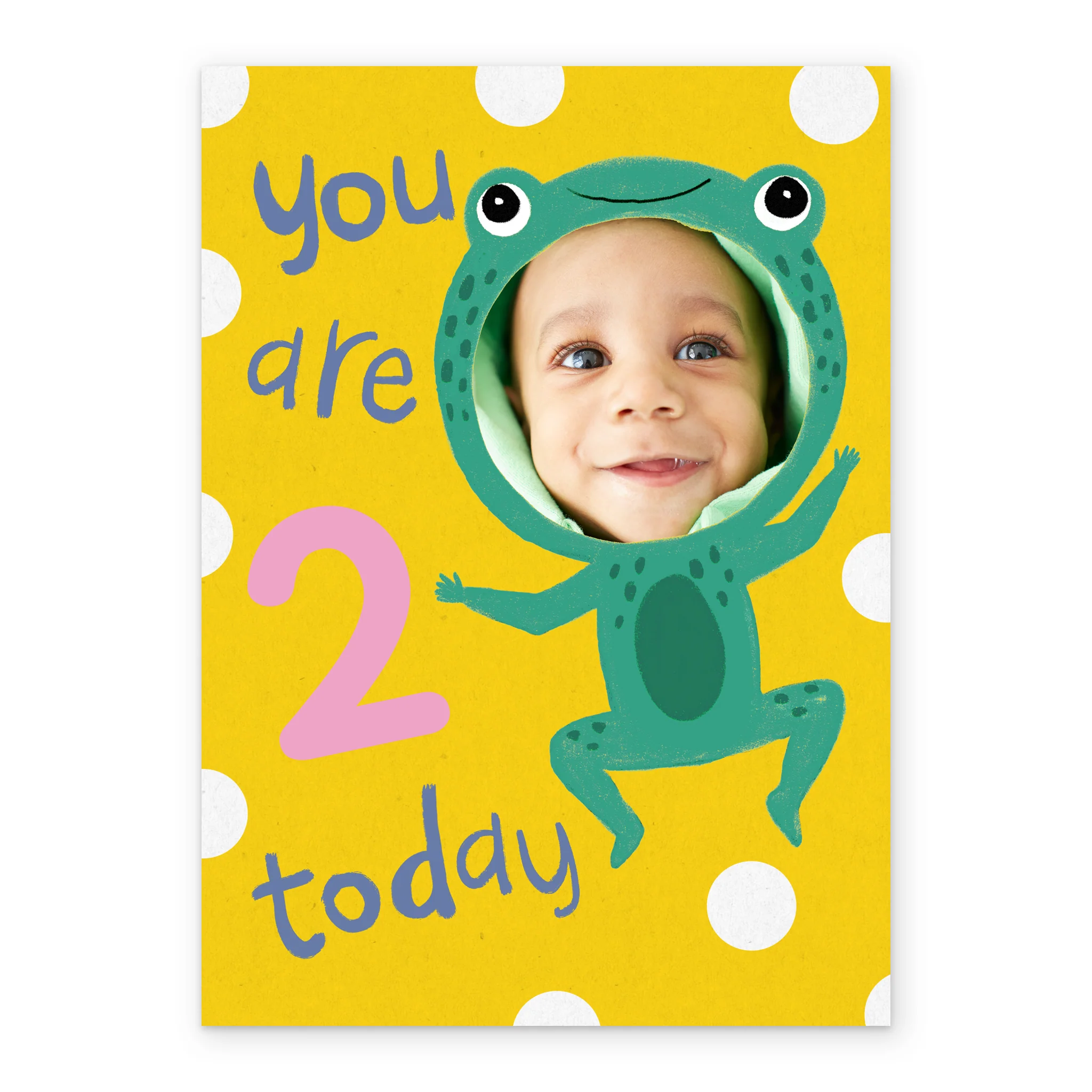 Personalised Cute Frog 2nd Birthday Photo Upload Card - Image 2
