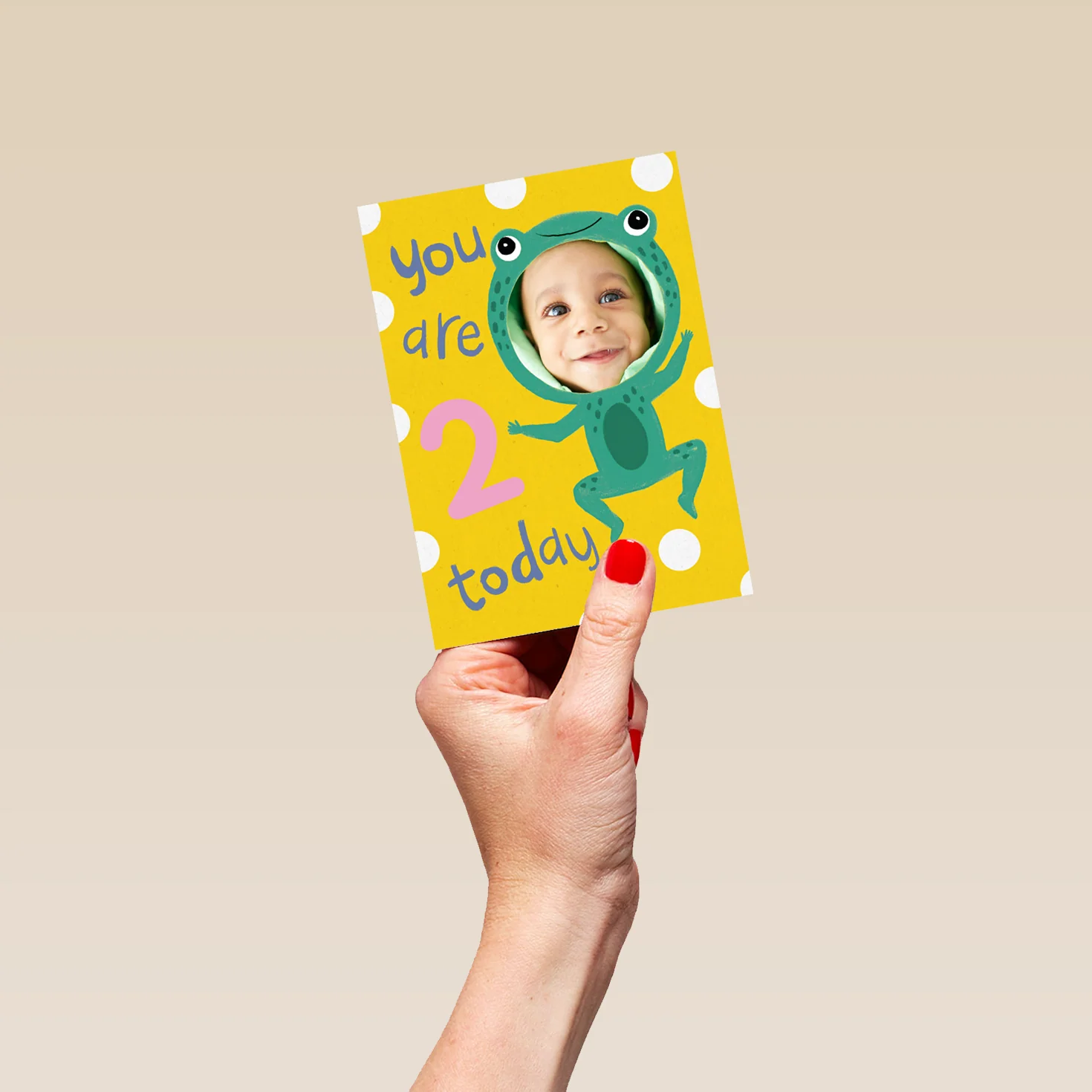 Personalised Cute Frog 2nd Birthday Photo Upload Card - Image 4