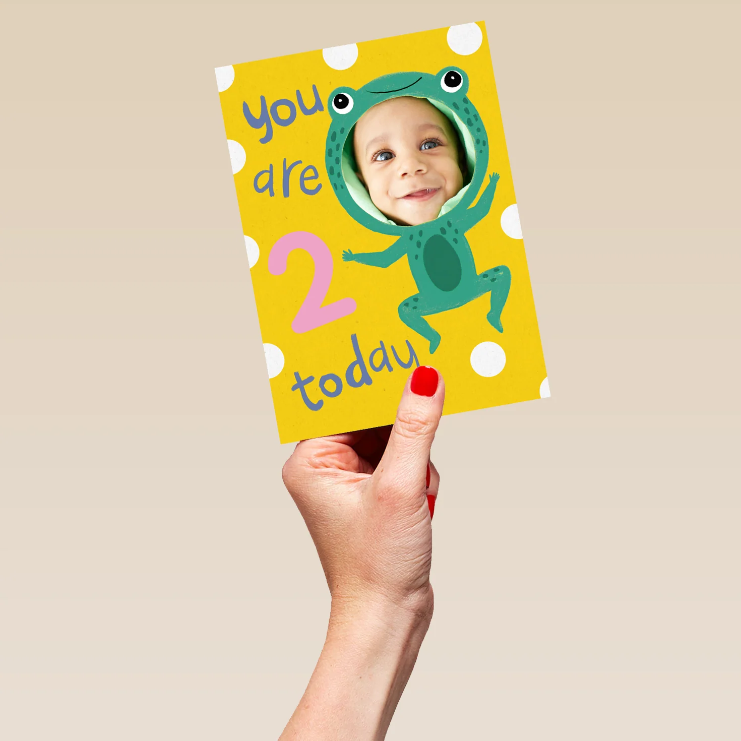 Personalised Cute Frog 2nd Birthday Photo Upload Card - Image 5