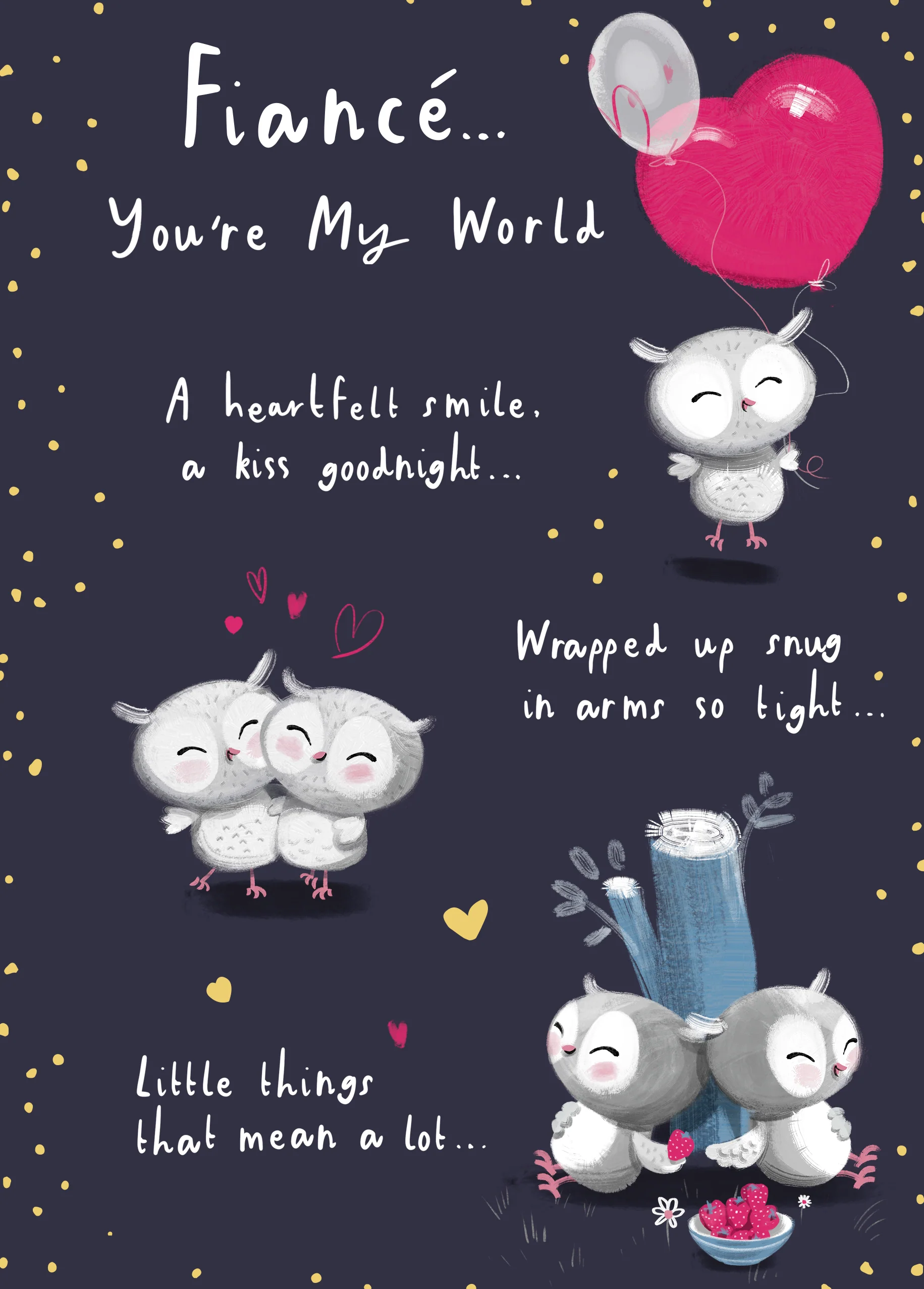 Personalised Cute Heart & Owls Fiancé Valentine's Day Card