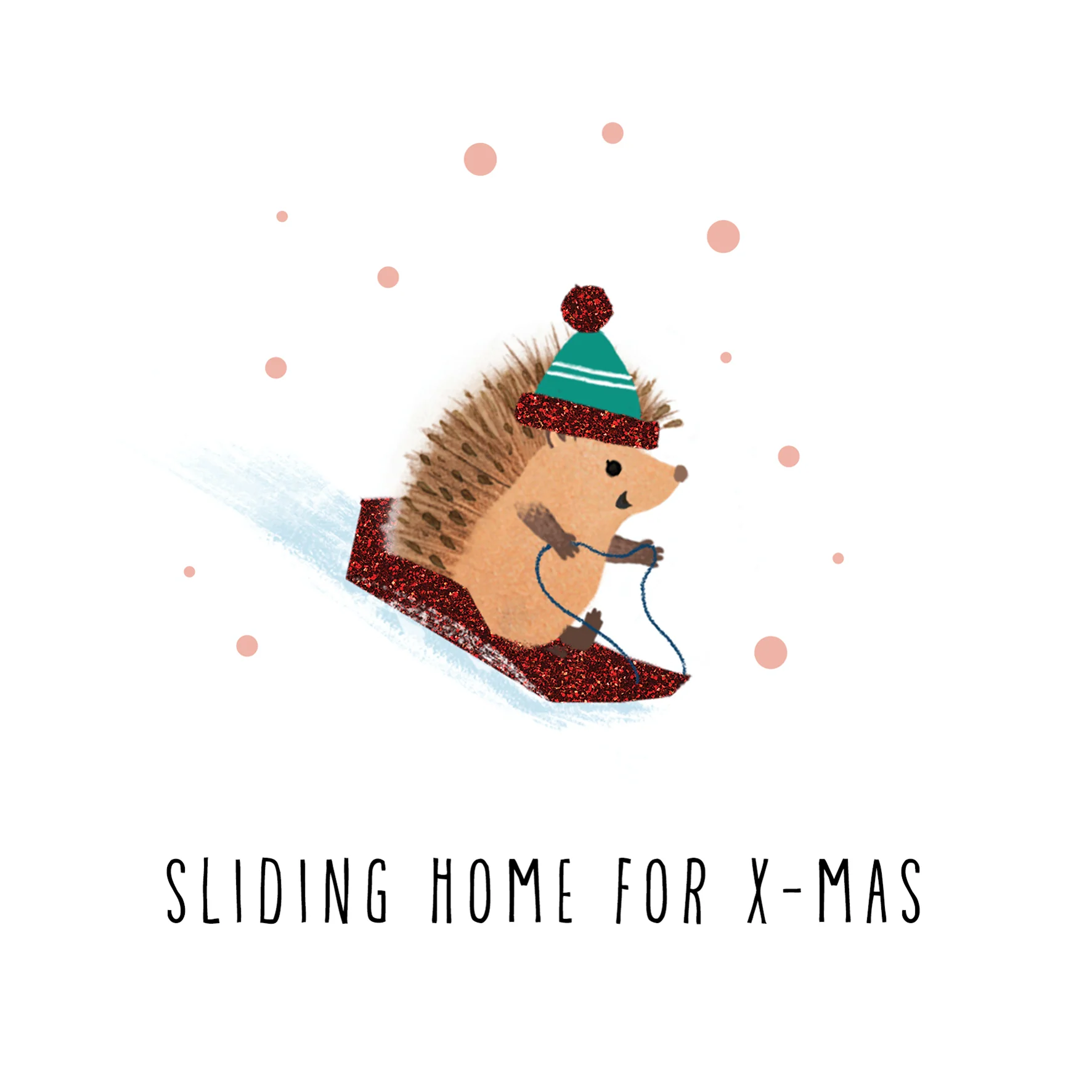 Personalised Cute Hedgehog Skis Sliding Home For Christmas Card
