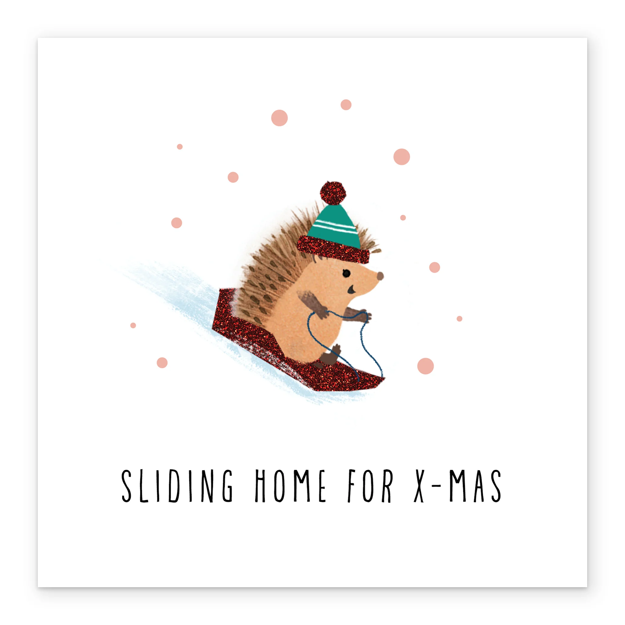 Personalised Cute Hedgehog Skis Sliding Home For Christmas Card - Image 2