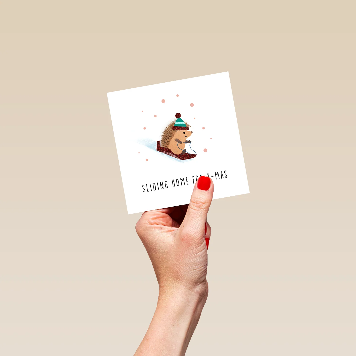 Personalised Cute Hedgehog Skis Sliding Home For Christmas Card - Image 4